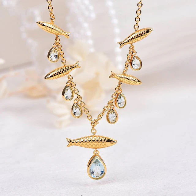 No reserve price - Necklace Silver - Aquamarine - Certified