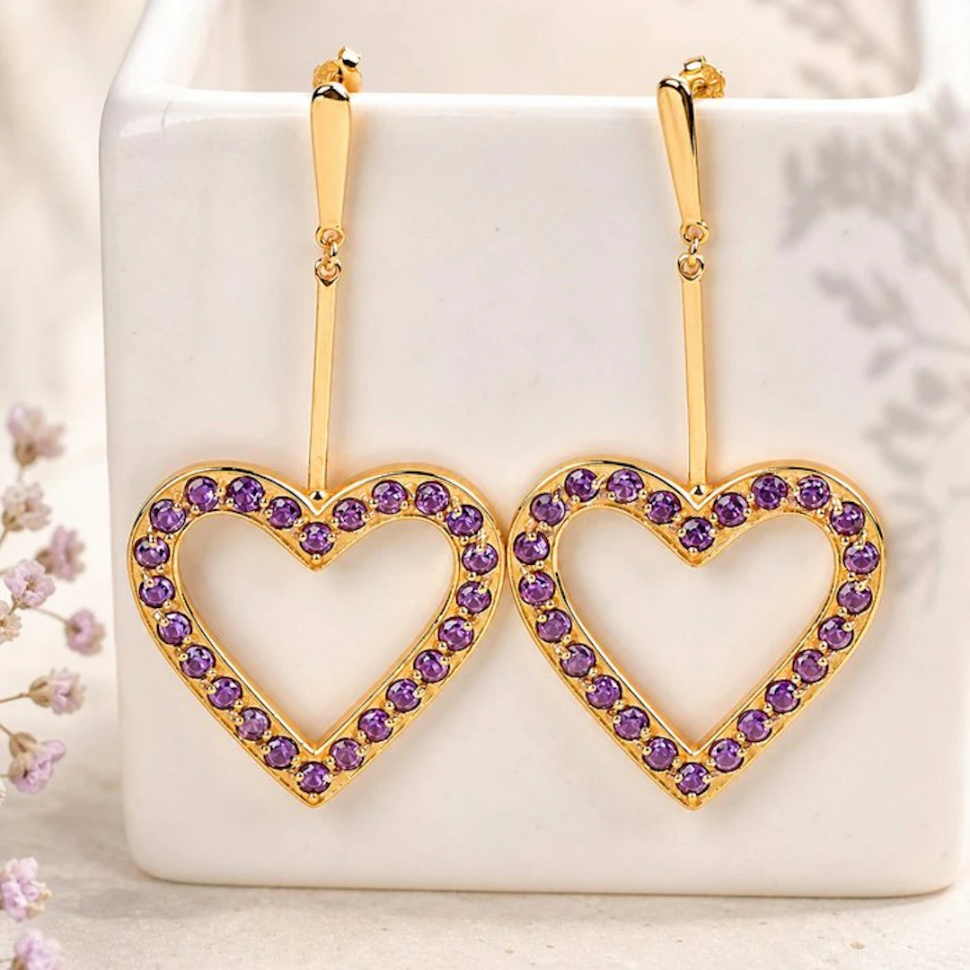 No reserve price - Earrings Silver - Amethyst - Certified