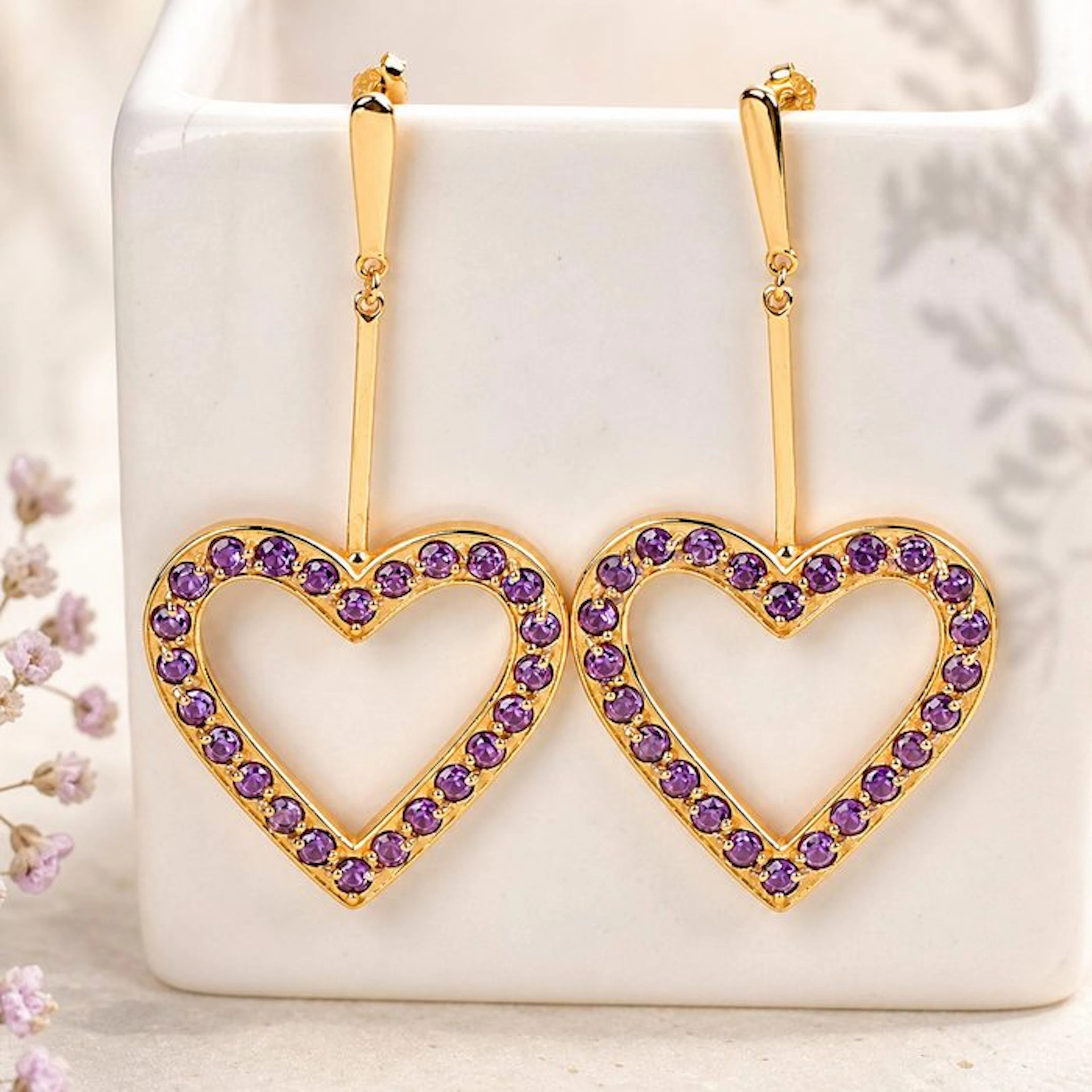 No reserve price - Earrings Silver - Amethyst - Certified