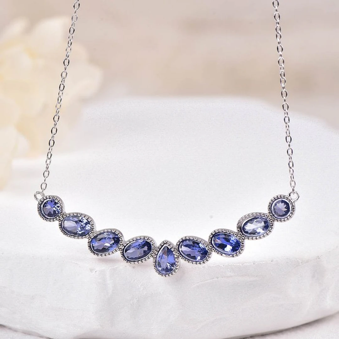 No reserve price - Necklace Silver - Tanzanite - Certified