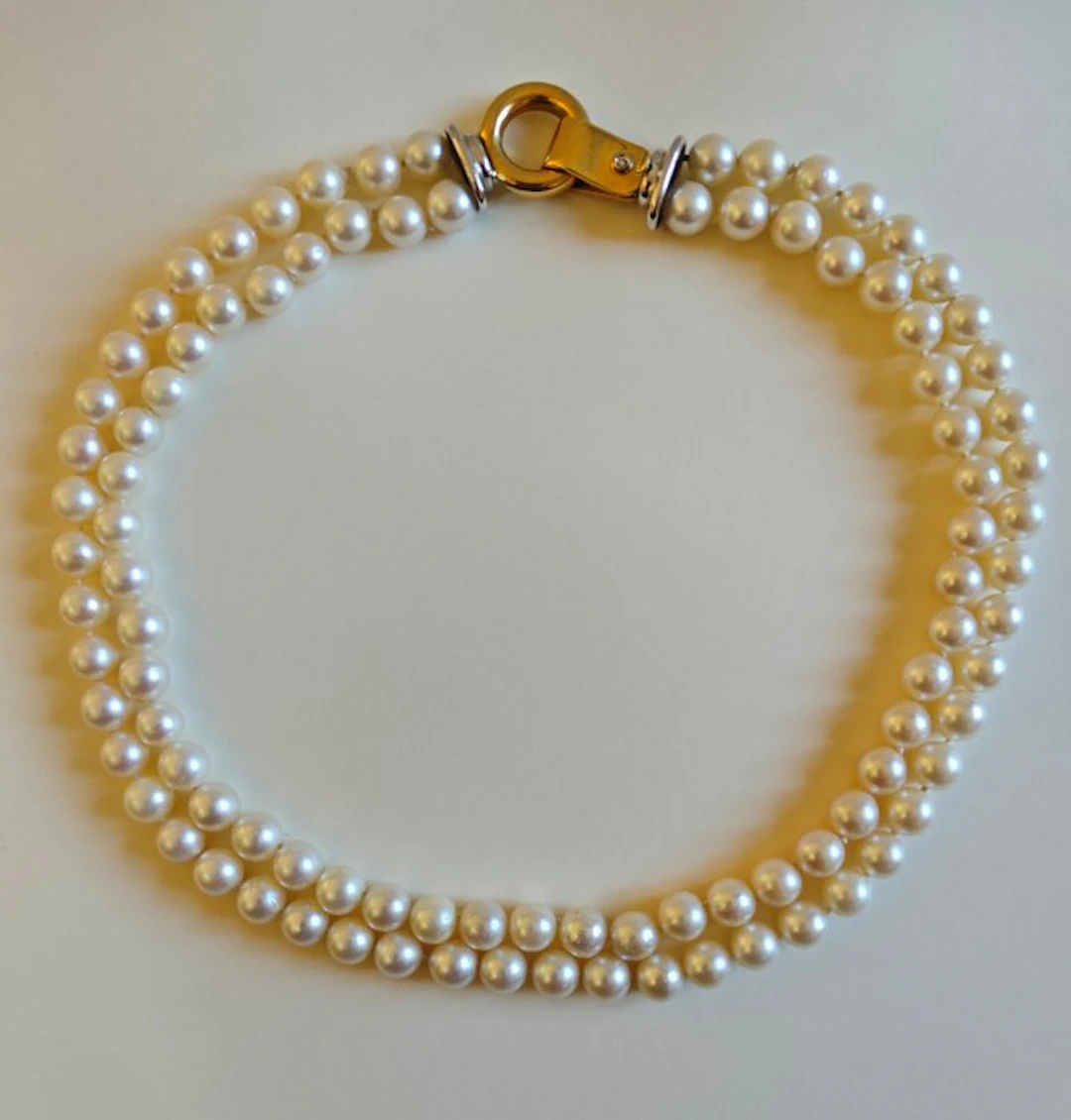 String of beads - 18 kt. White gold, Yellow gold Pearl