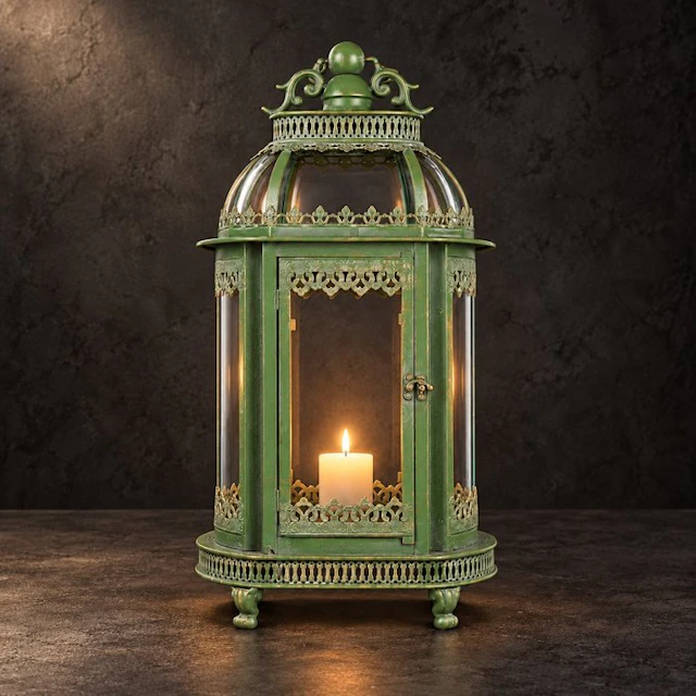 Lantern - Glass, Metal - Small green lantern.