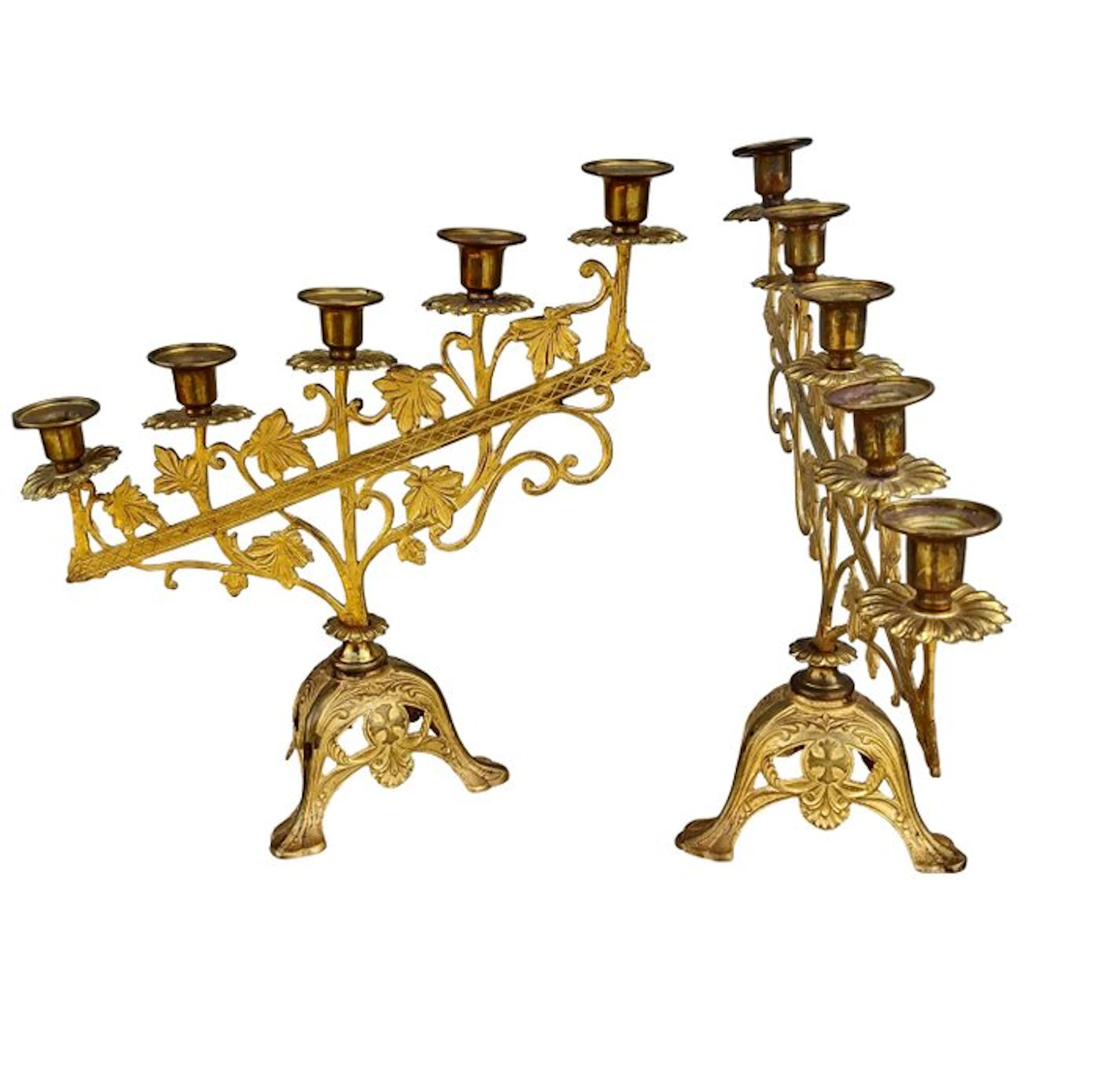 Candlestick (2) - Gilt bronze - Pair of church candlesticks - 45 cm