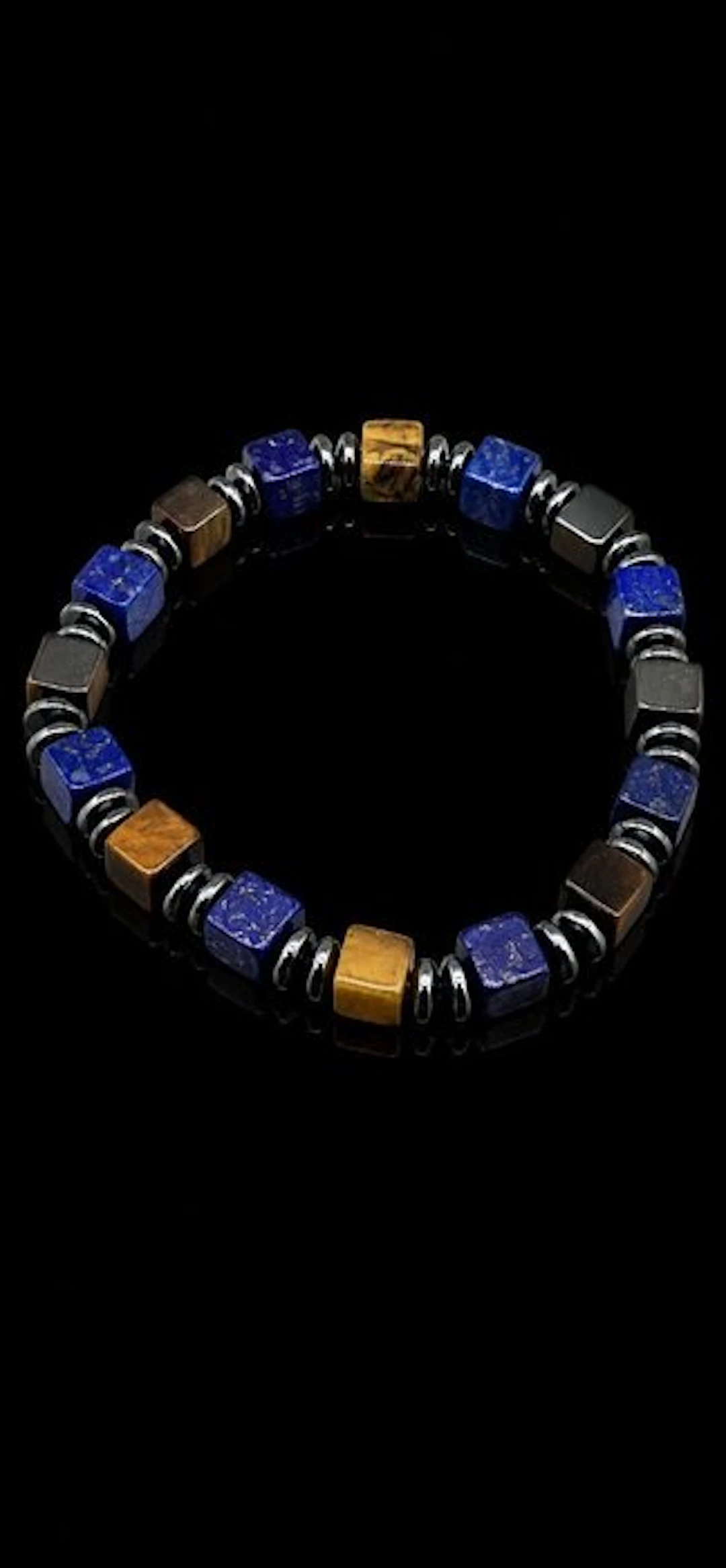 Exquisite and subtle cubic hematite bracelet with lapis...