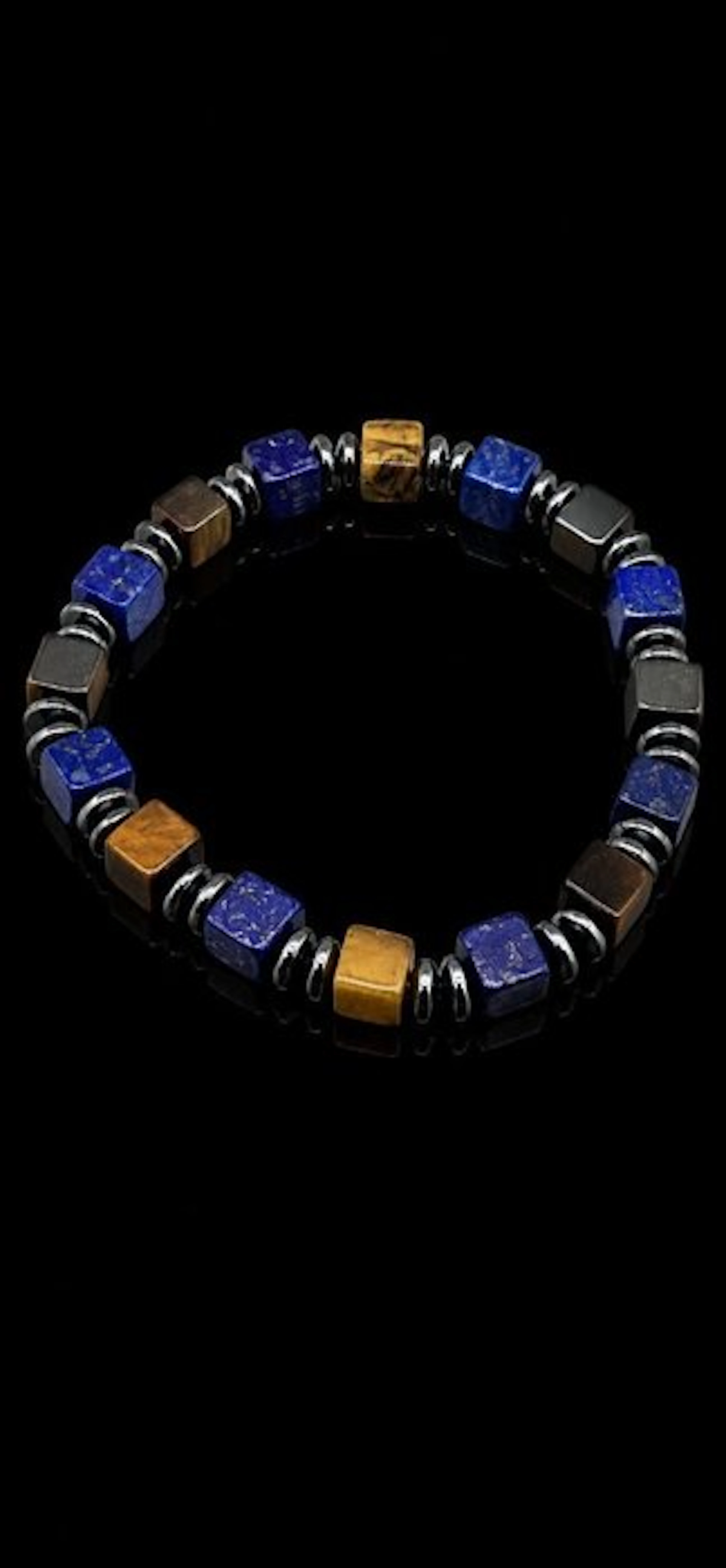 Exquisite and subtle cubic hematite bracelet with lapis...