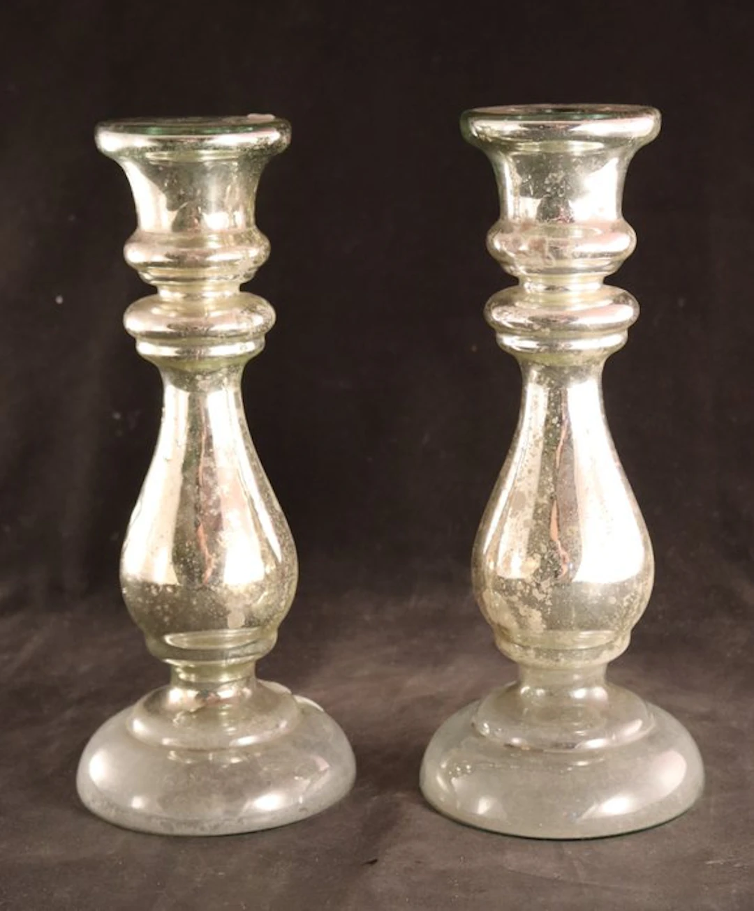 Paar antieke zilverglas kandelaars - Candleholder (2) - Glass
