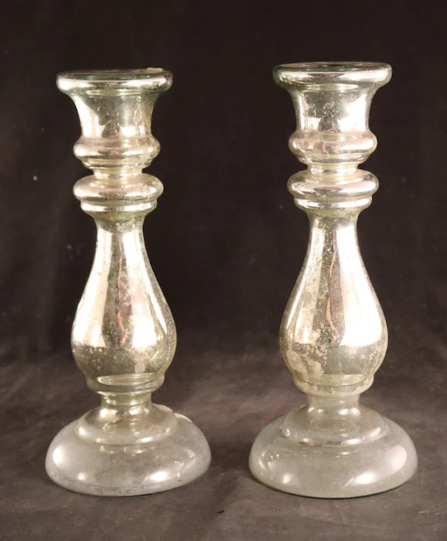 Paar antieke zilverglas kandelaars - Candleholder (2) - Glass