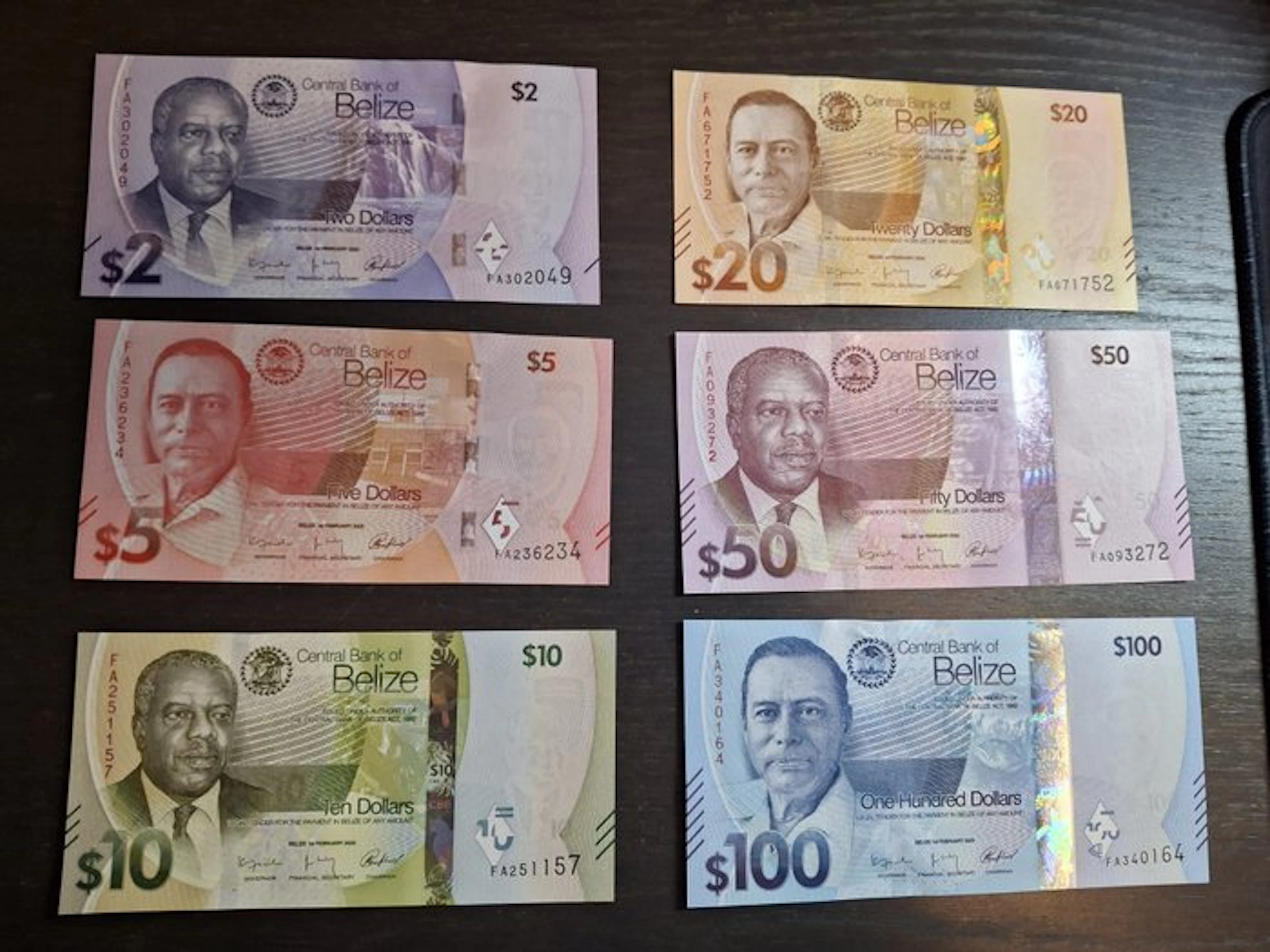 Belize. - 2, 5, 10, 20, 50, 100 Dollars - 2025 (No reserve price)
