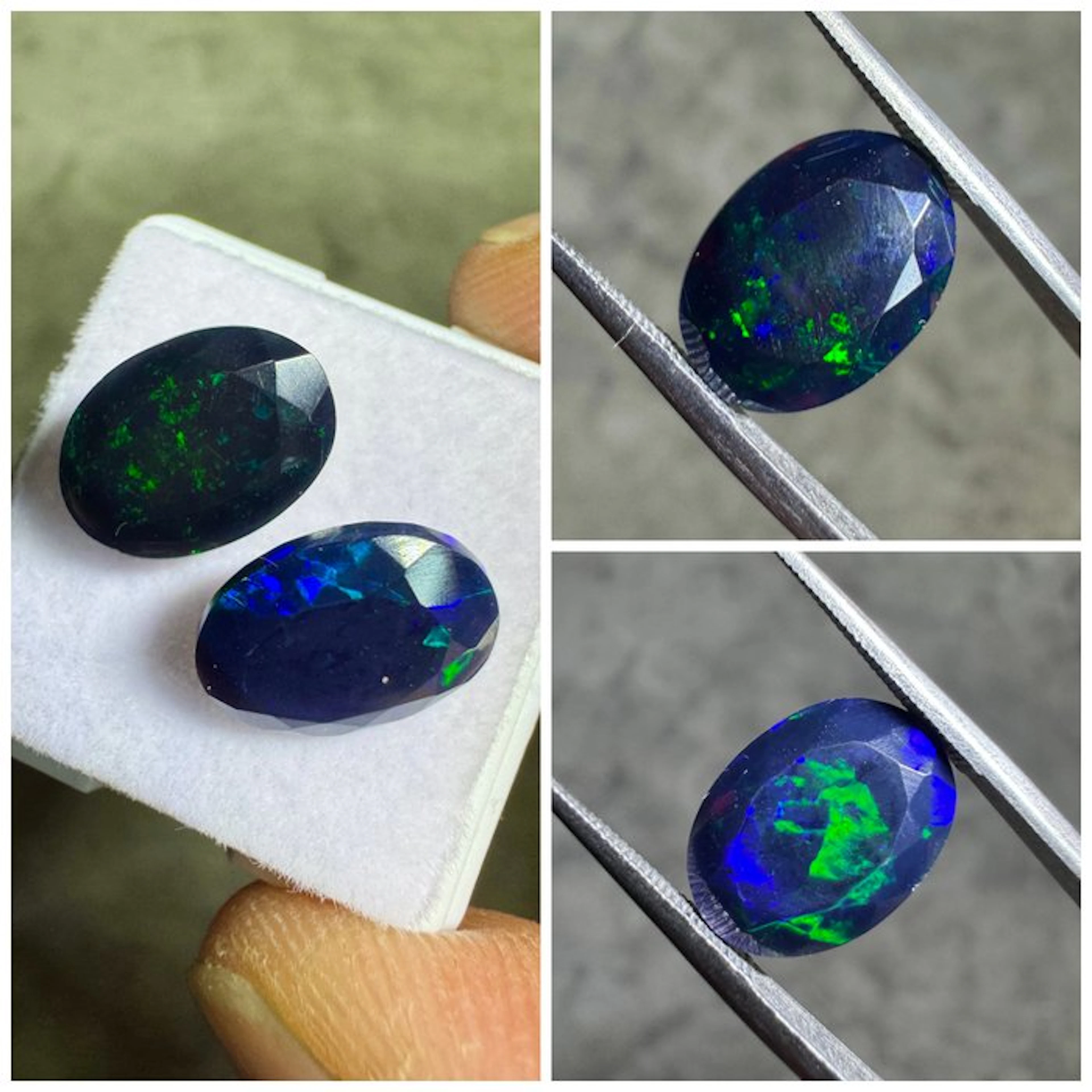 Lot of 2 Ethiopian faceted black opals - 4.08 carats Faceted ovals-
