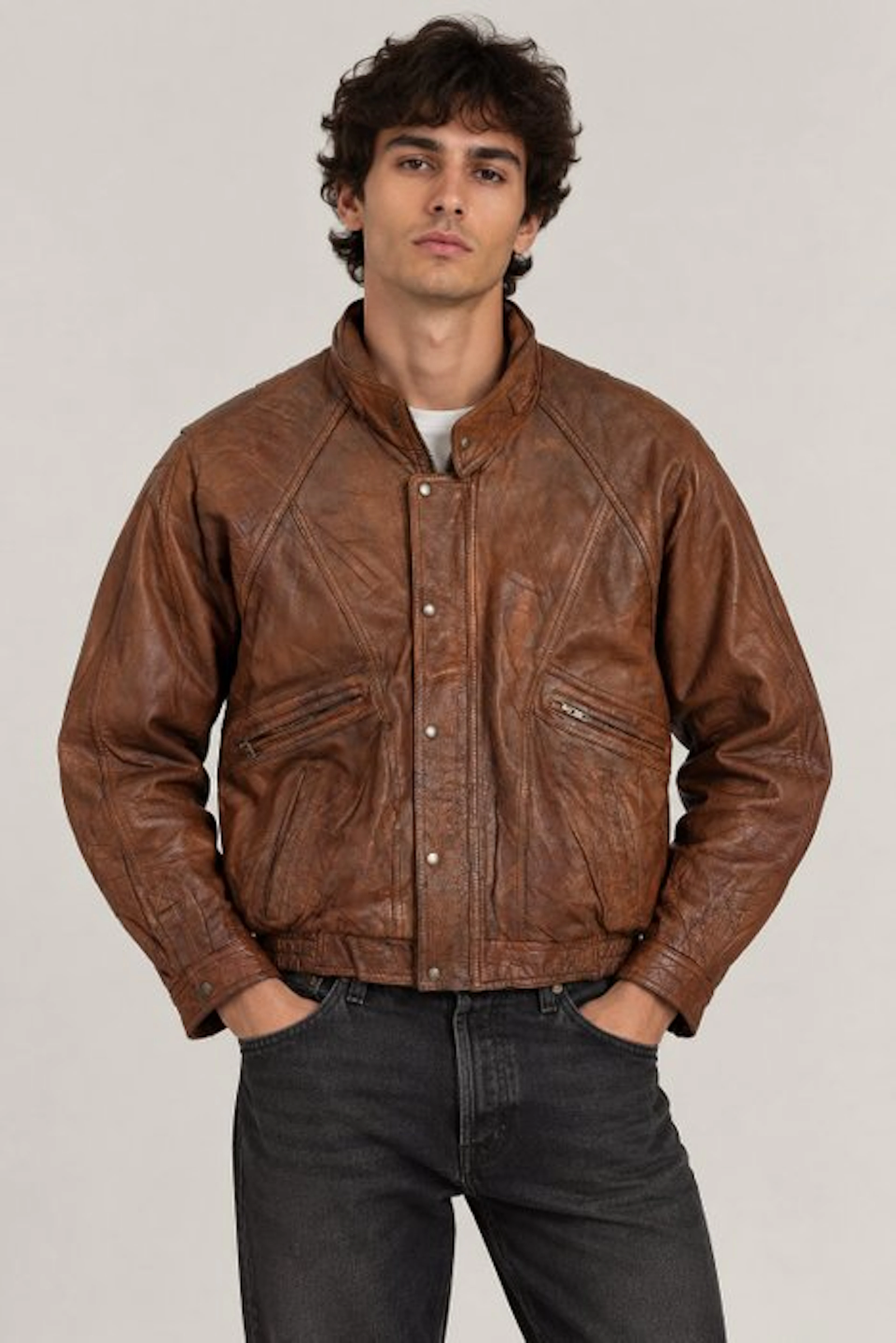 Vintage Brown Bomber Biker Style - Bomber jacket - Vintage