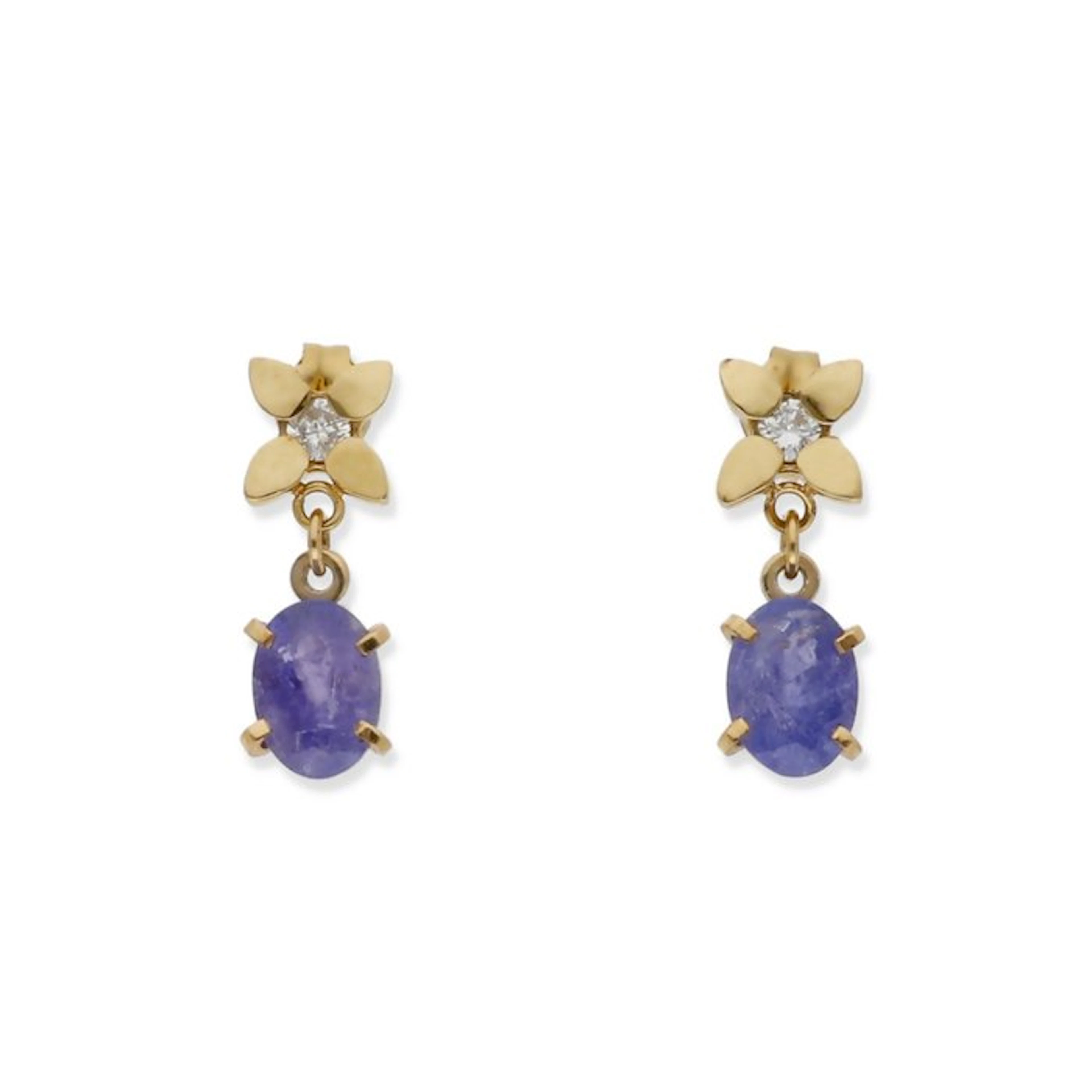 Earrings - 18 kt. Yellow gold Tanzanite - Diamond