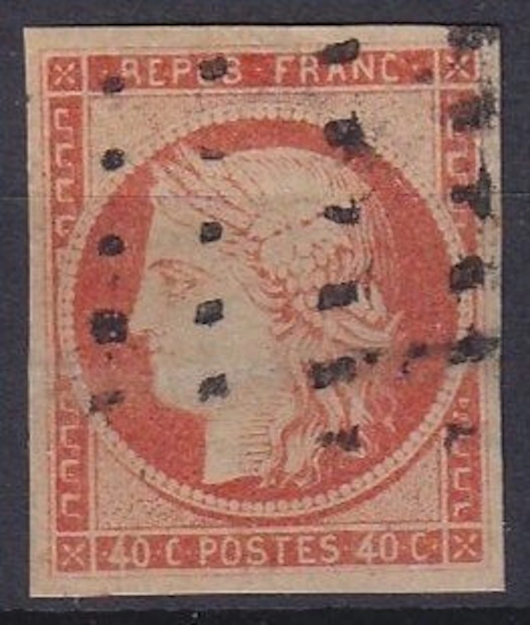 France 1850 - Cérès 40c orange - Oblitération Gros points - Yvert n°5