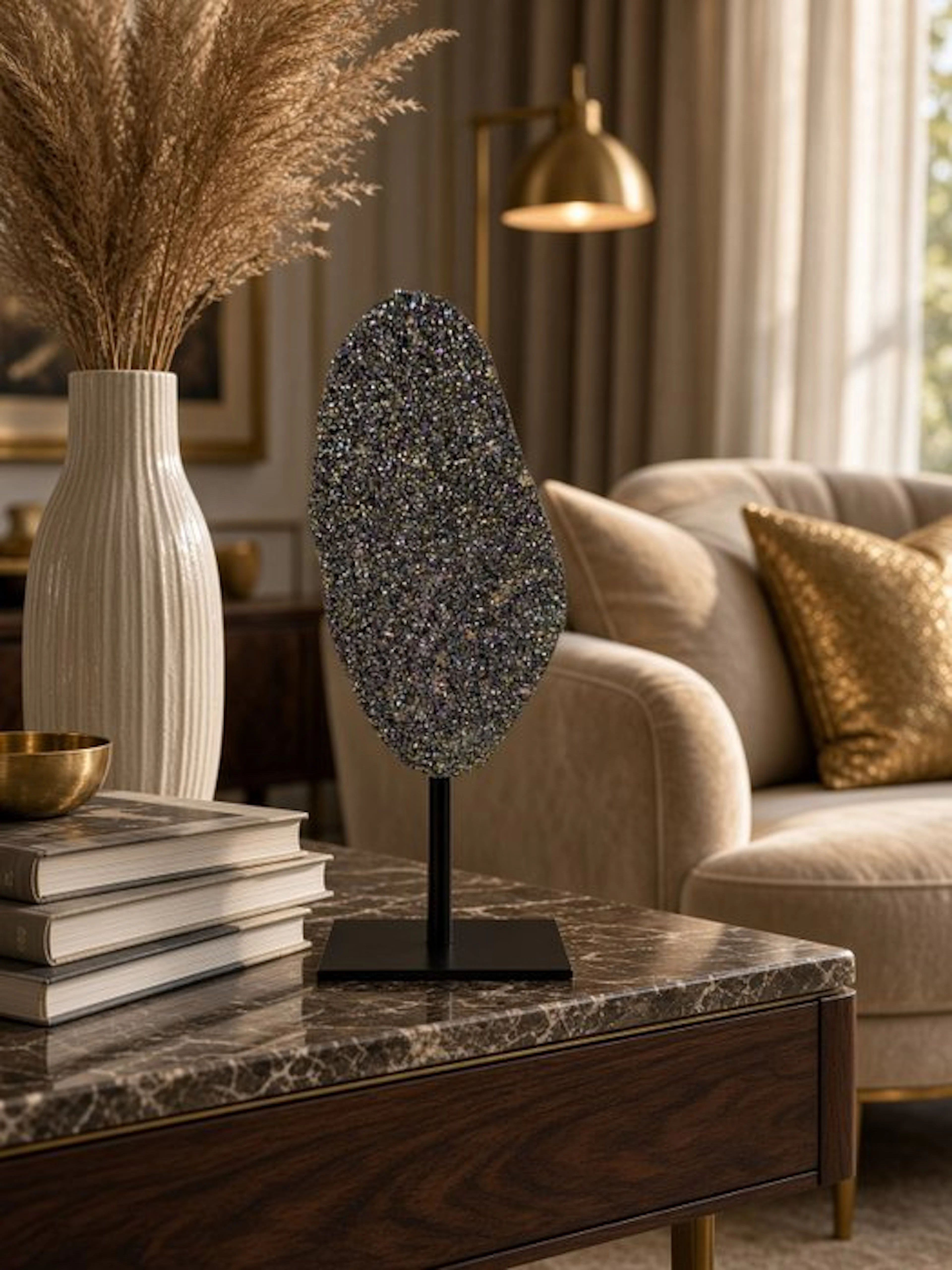 Rare Titanium Aura Agate Geode on Stand Crystal - Height...