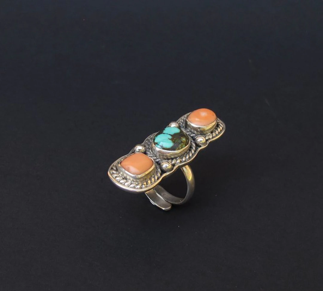 Coral - Silver - Ring - Nepal Turquoise