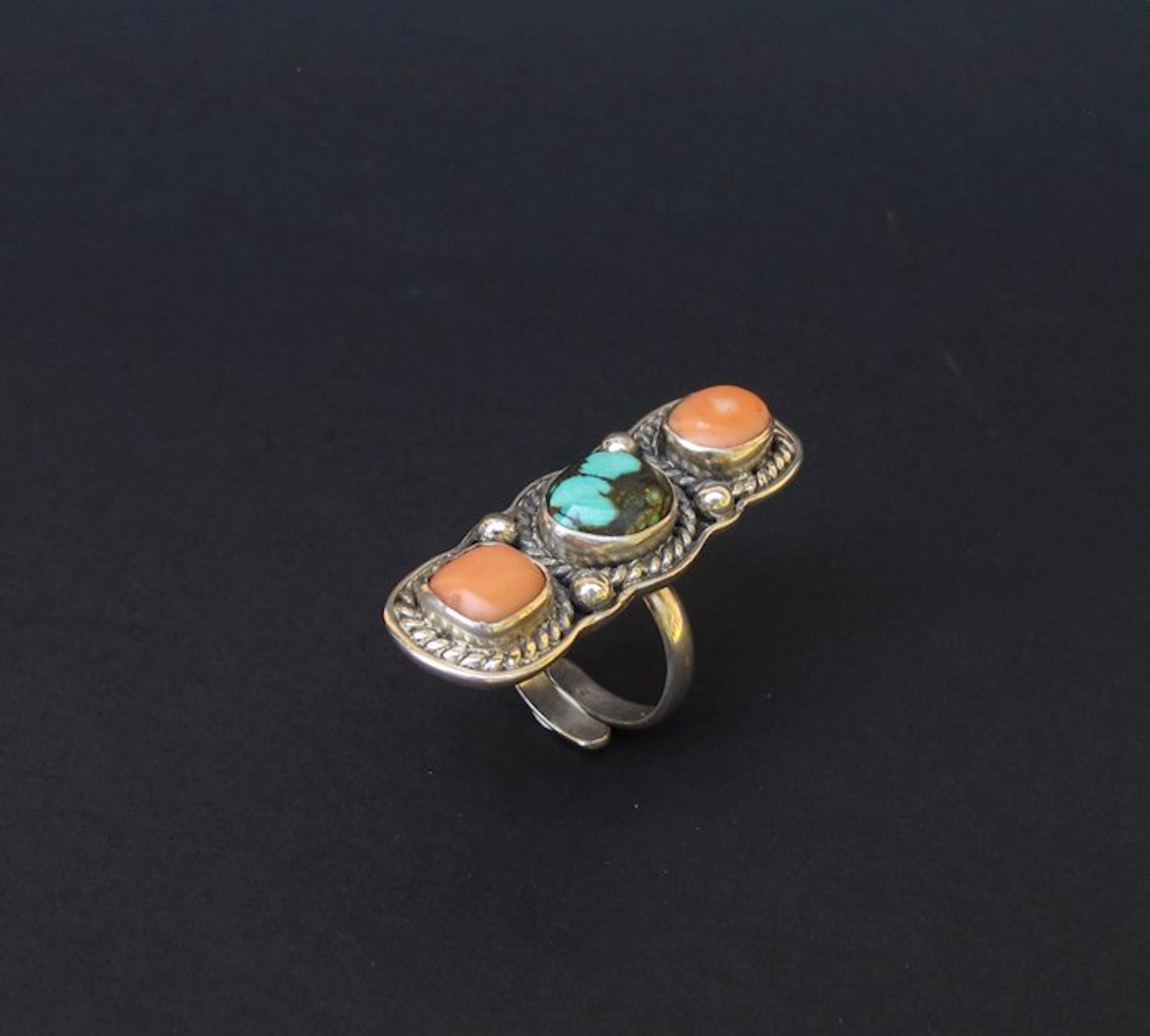 Coral - Silver - Ring - Nepal Turquoise