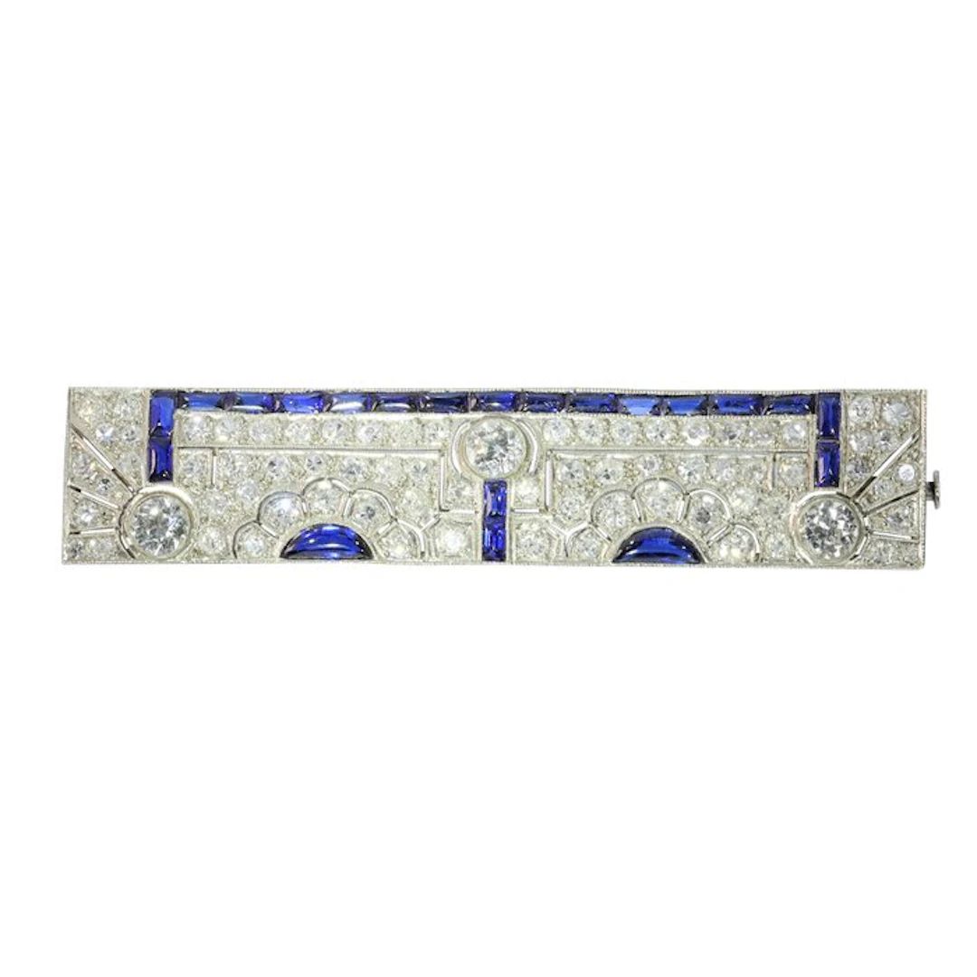 Brooch Platinum - 4.44ct. tw. - Diamond - Sapphire, Art Deco 1920