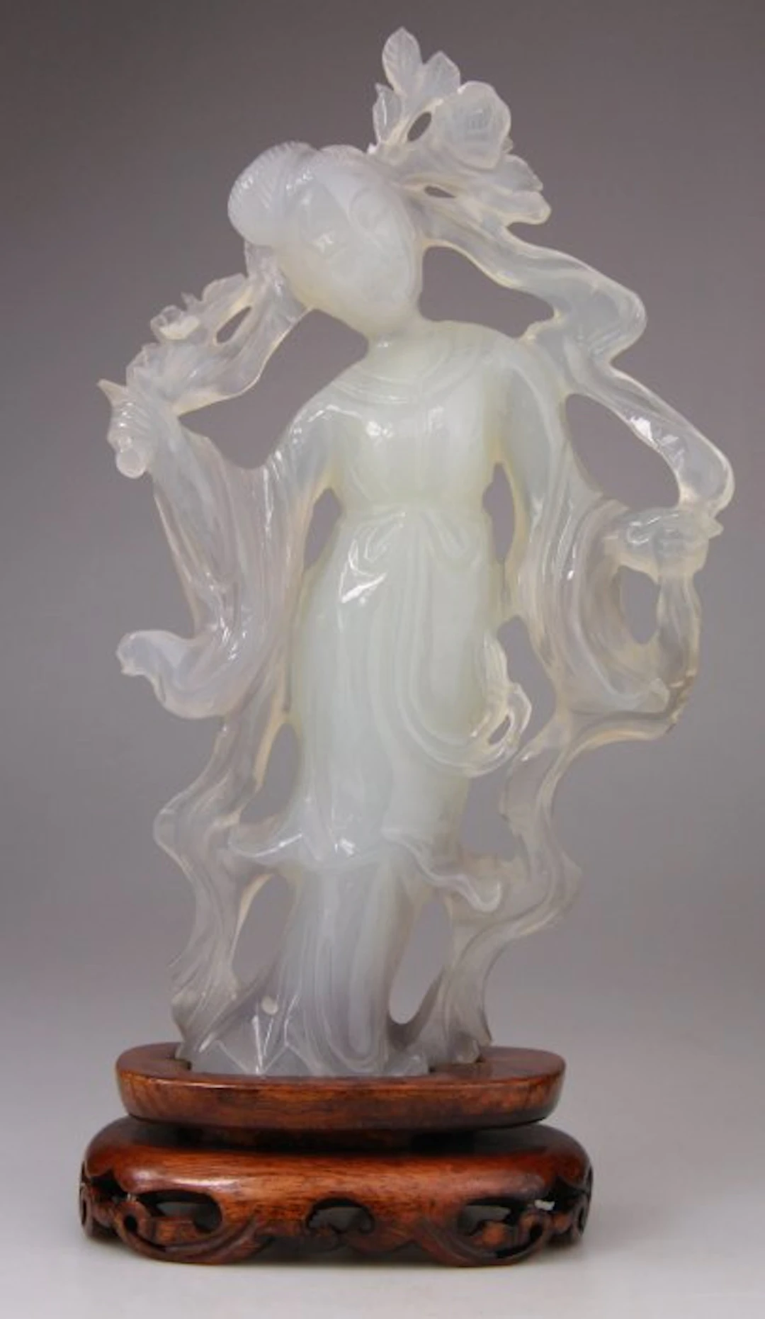 Chinese Carved Agate Stone Lady Kwanyin Statue Chine - Agate - China