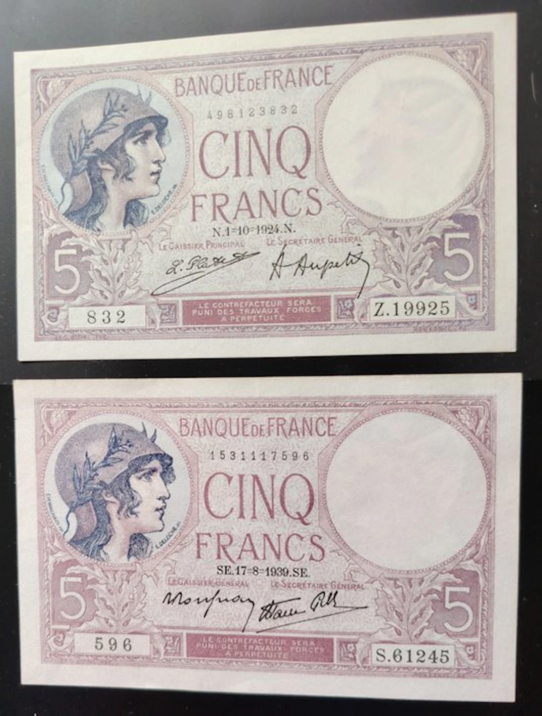 France. - 2 x 5 Francs - 1924/1929 (No reserve price)