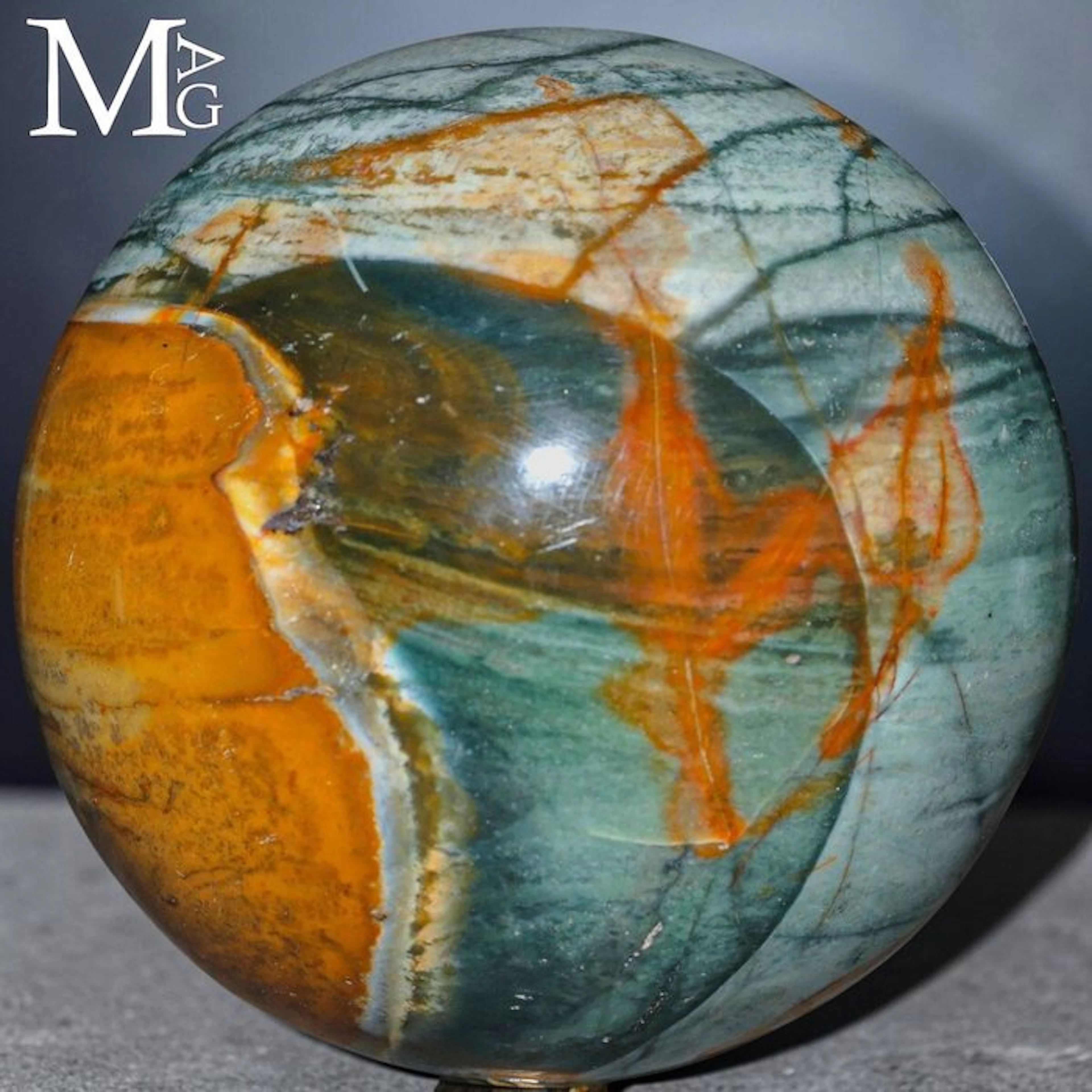 Polychrome Jasper Sphere with Striking Earth-Tone...