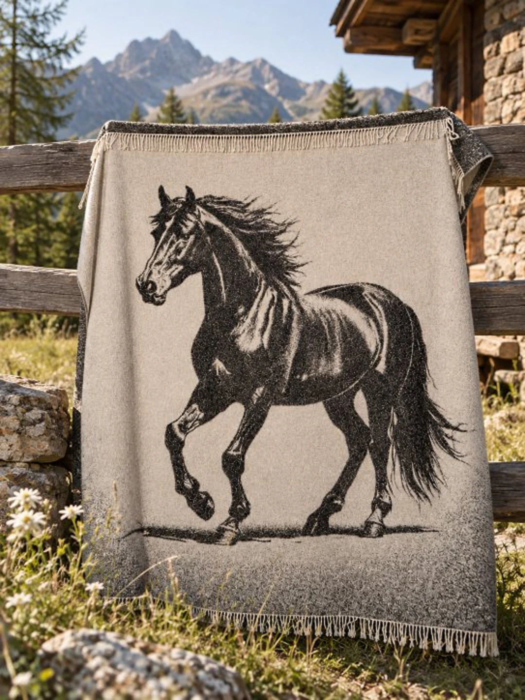 Exclusive equestrian tapestry with a running horse...