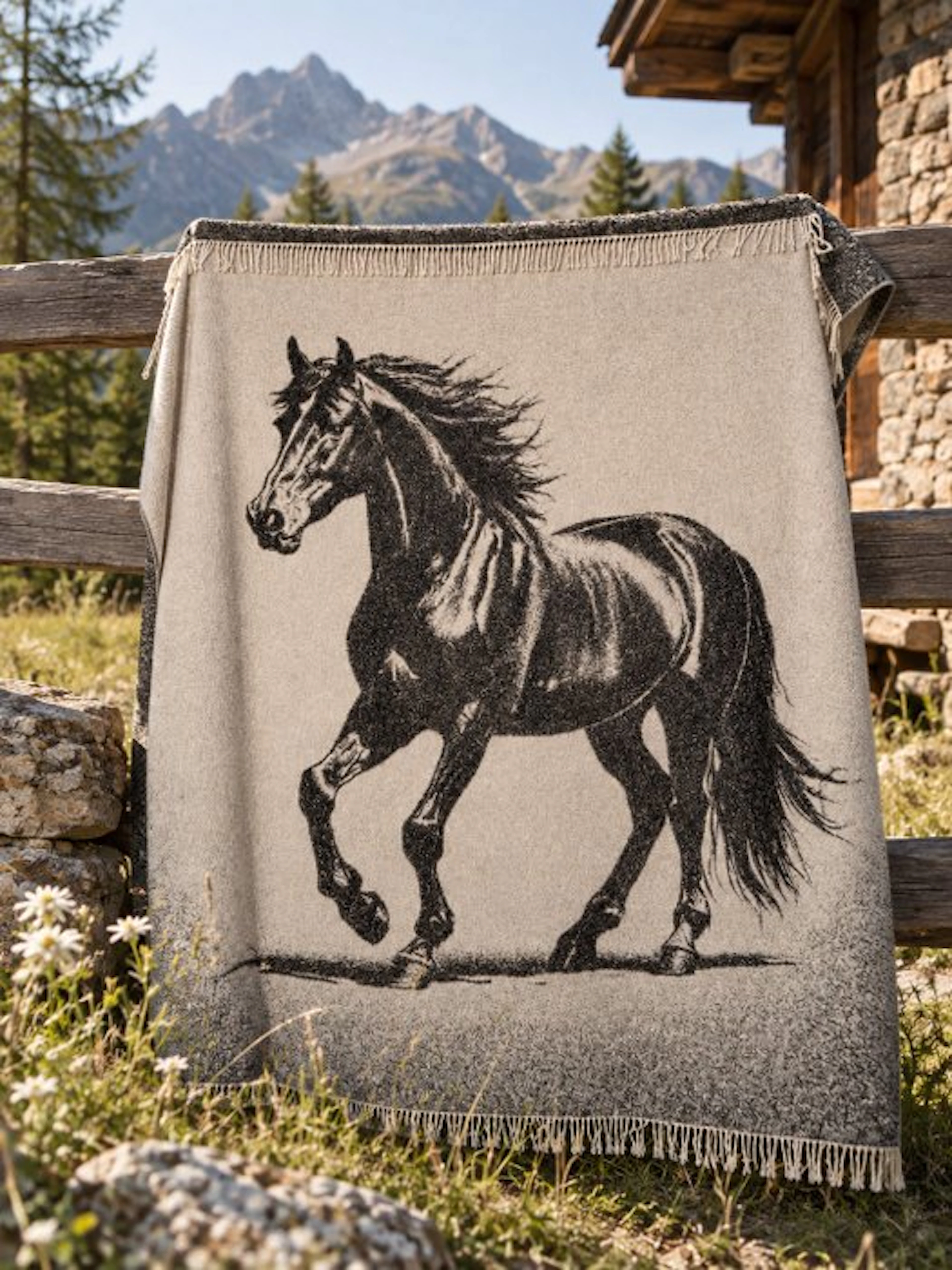 Exclusive equestrian tapestry with a running horse...
