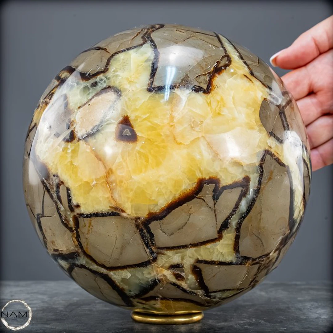 natural septarian sphere – mysterious patterns & golden contrasts- 6481.36 g