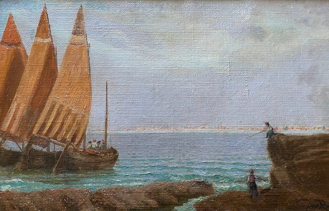 Gino Romiti (1881-1967) - Pescatori sugli scogli di Livorno