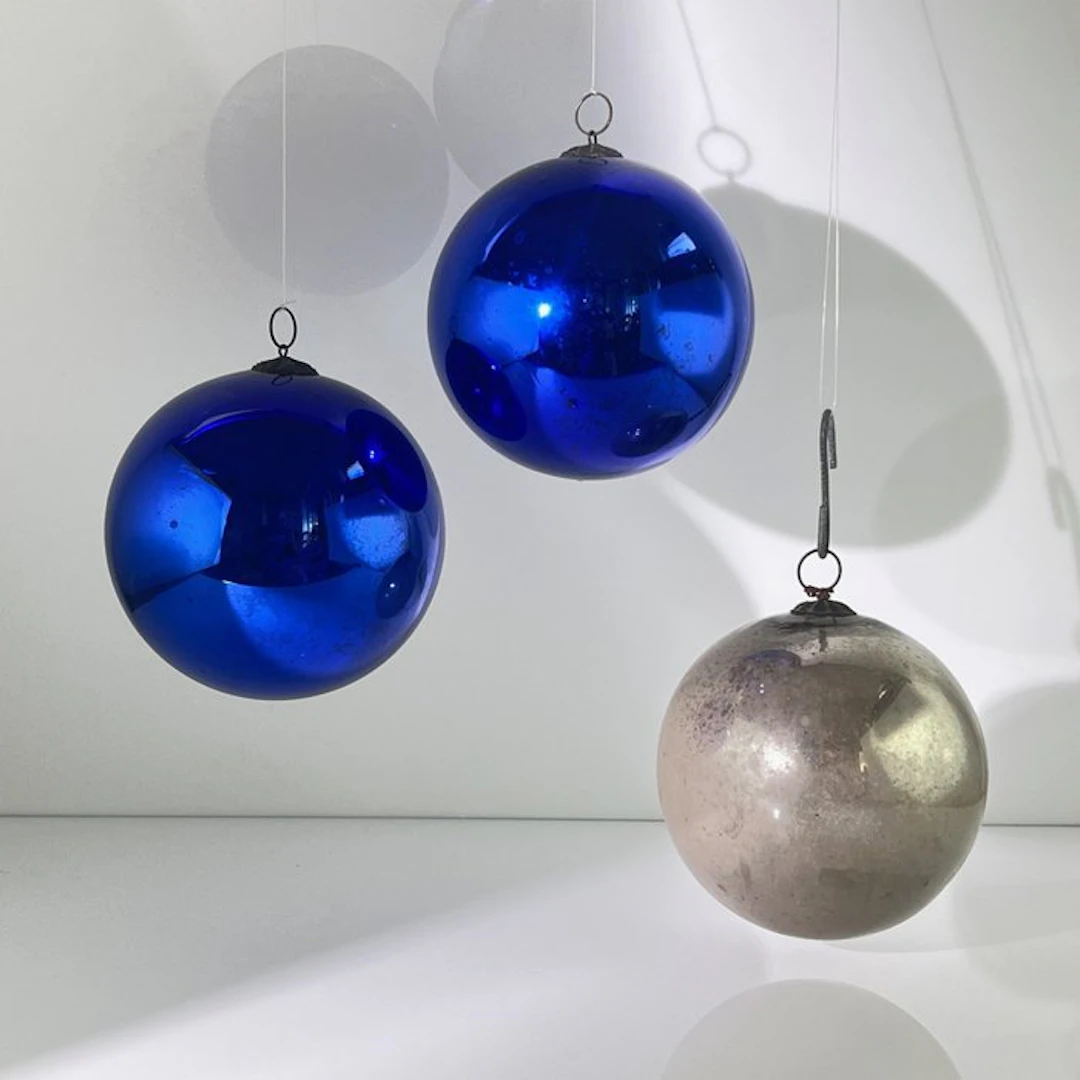Hand-Blown Witch Balls 15cm - Cobalt Blue Mercury Silve - 1920-1930, 1930-1940