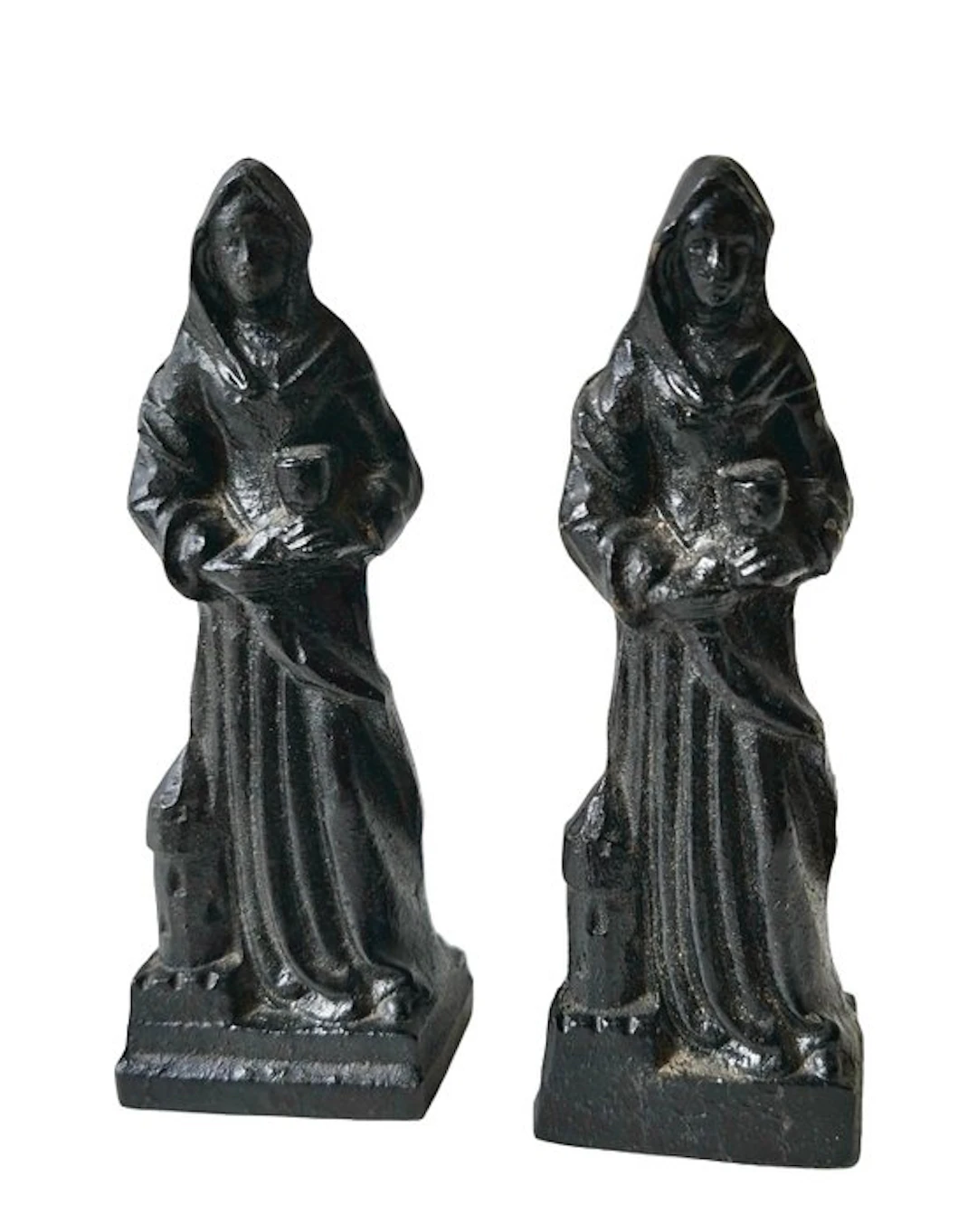 Pair of black cast-iron saint statues - Saint Barbara (2)...
