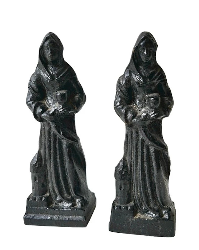 Pair of black cast-iron saint statues - Saint Barbara (2)...