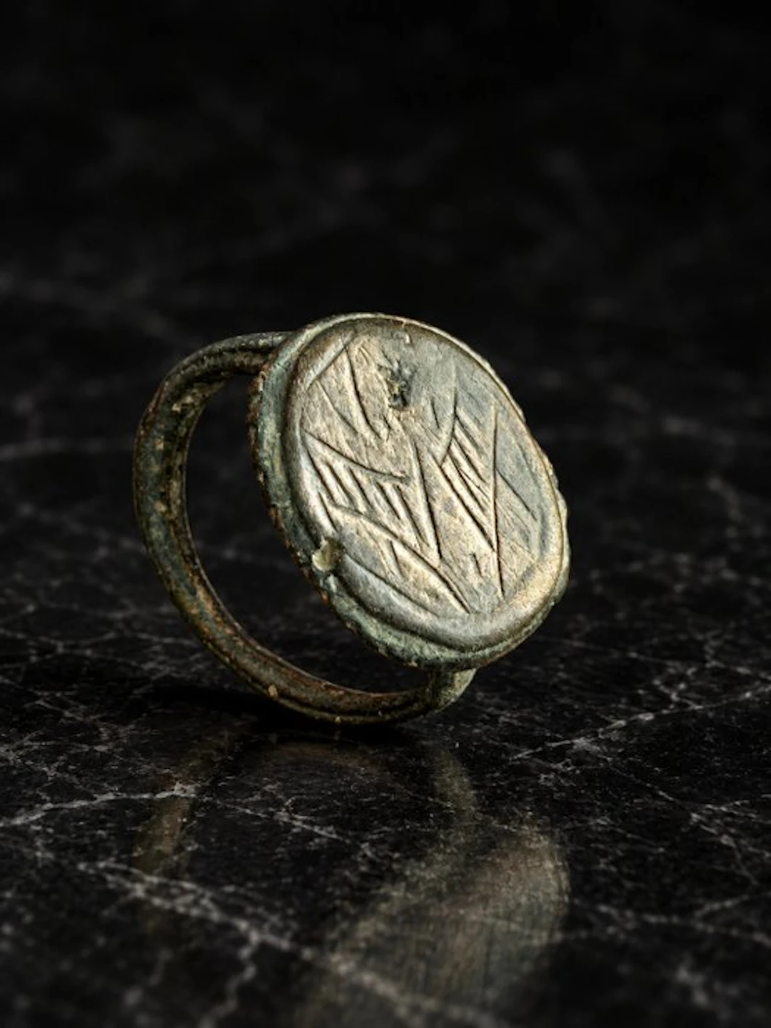 Medieval Bronze Finger Ring with Worn Oval Bezel 10th to...