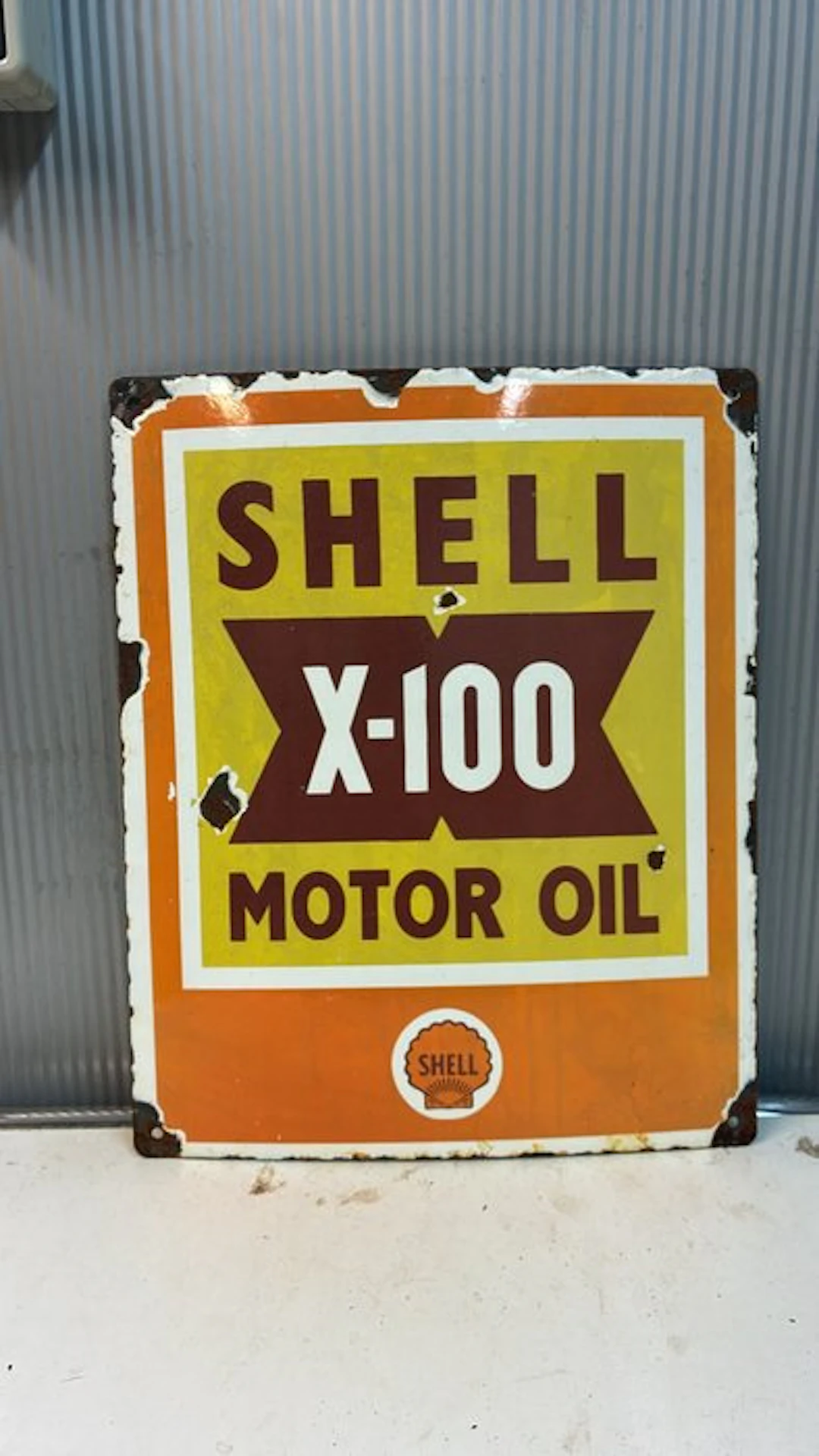 Shell X-100 Motor Oil – Emaille Reclamebord – Olie...