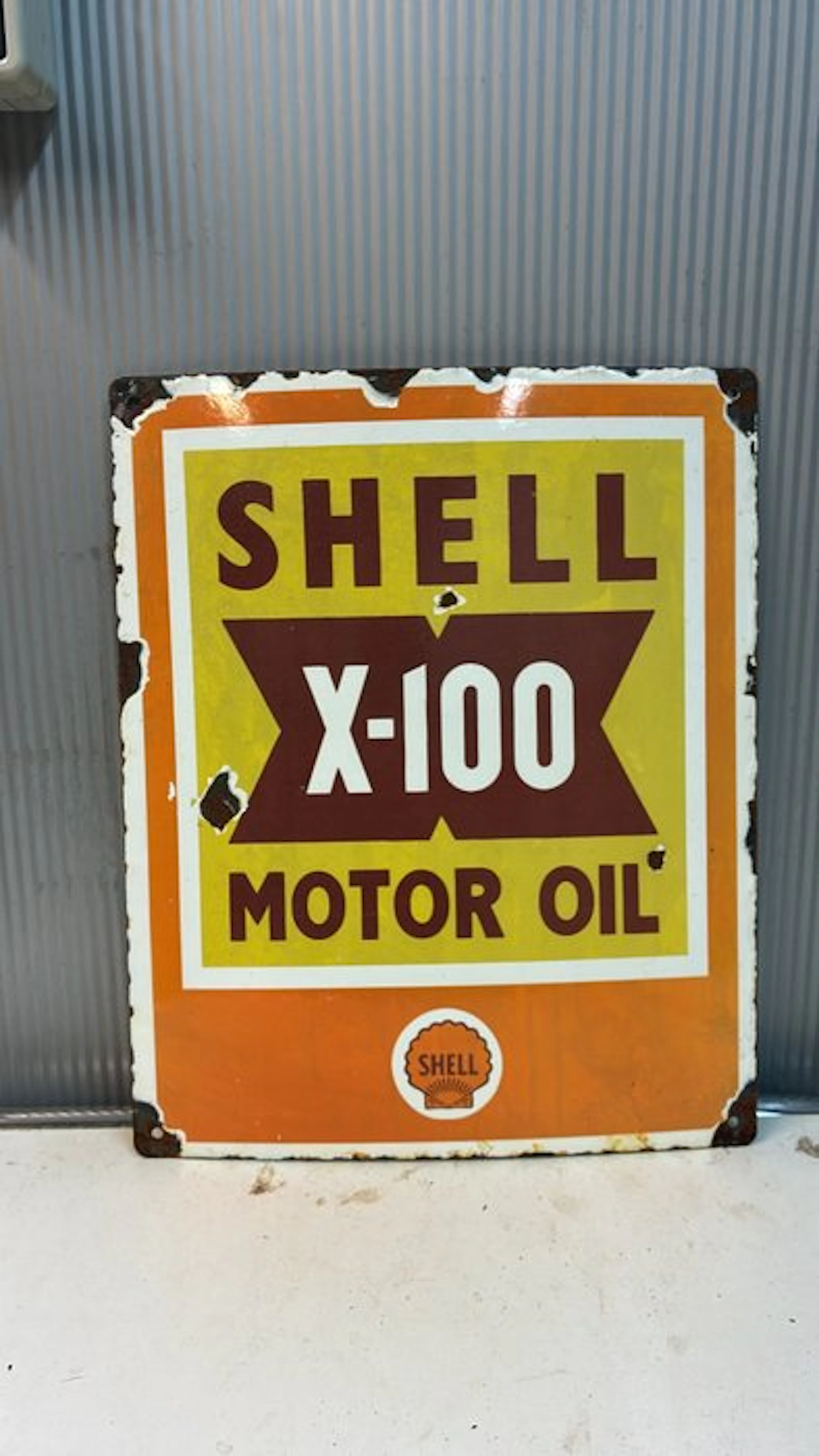 Shell X-100 Motor Oil – Emaille Reclamebord – Olie...