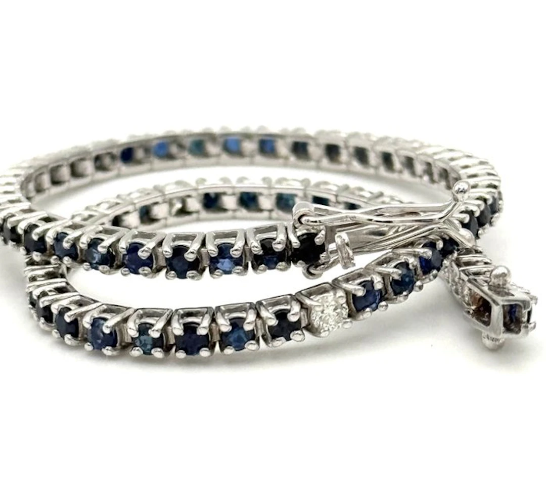 Tennis bracelet - 18 kt. White gold - 4.15ct. tw. Sapphire - Diamond