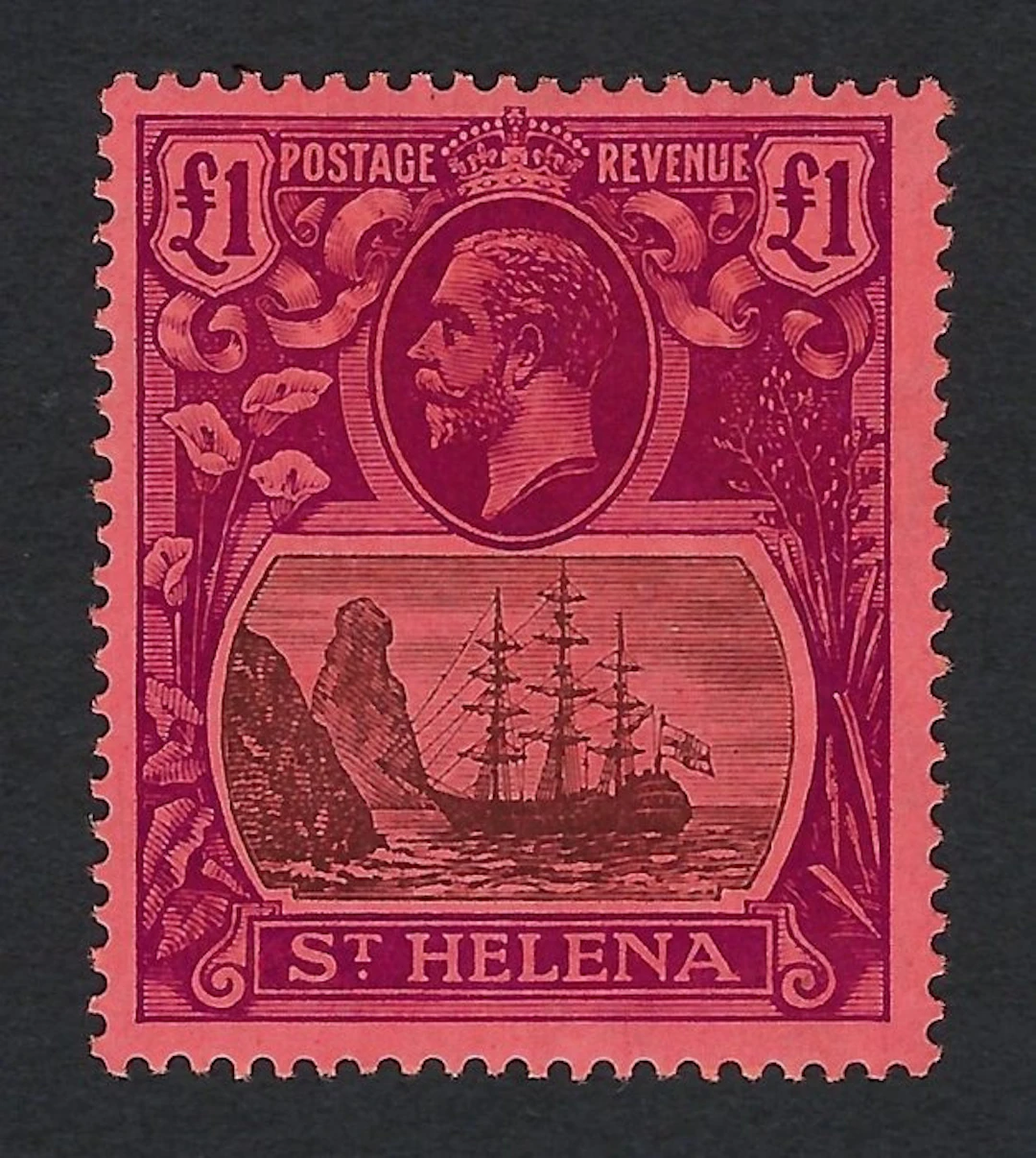 Saint Helena 1922 - King George V & Ship £1 grey and...