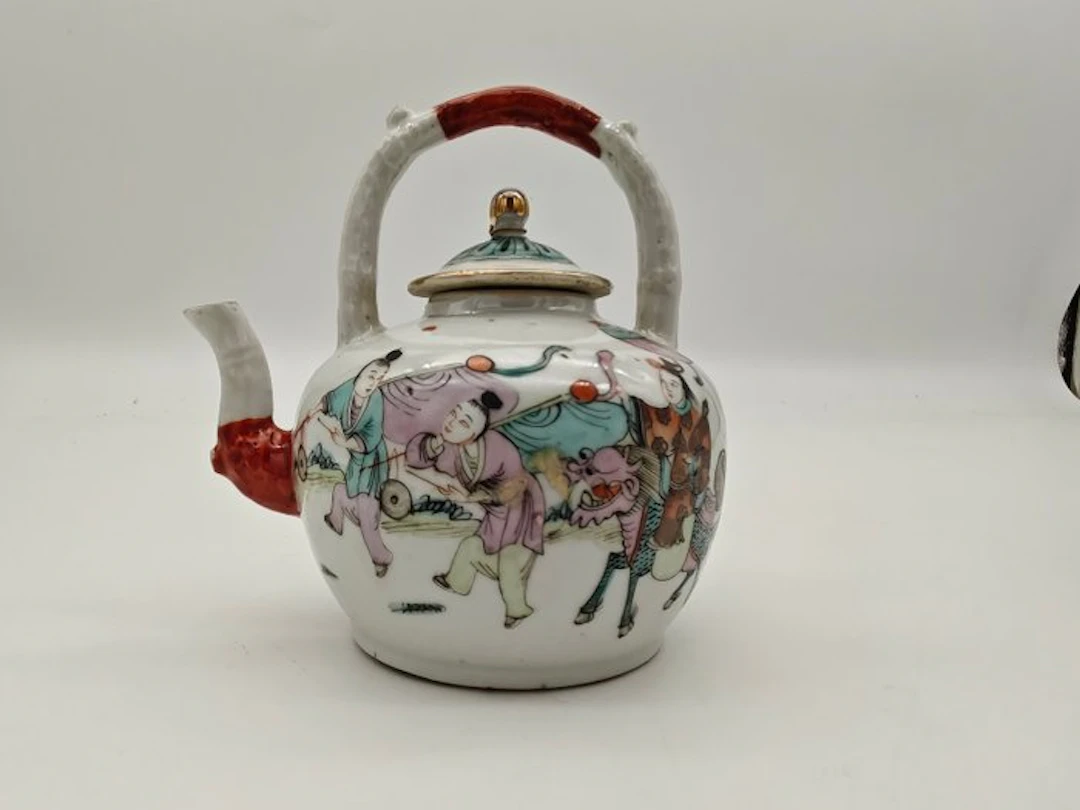 Chinese Famille Rose Porcelain Teapot – Lion Dance and...
