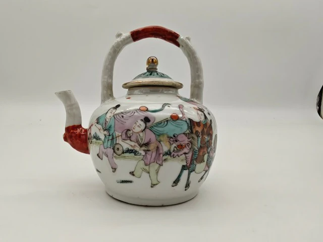 Chinese Famille Rose Porcelain Teapot – Lion Dance and...