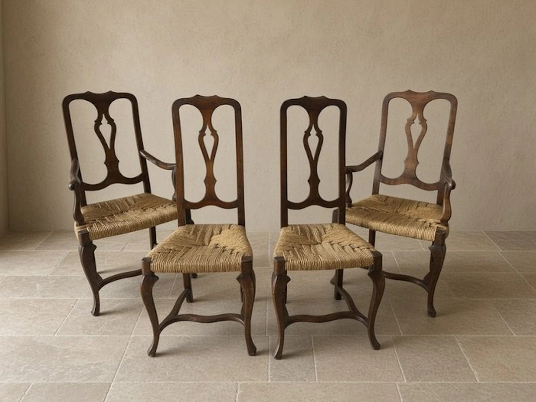 Chair (4) - Set of Four 19th-Century Provincial Carved...