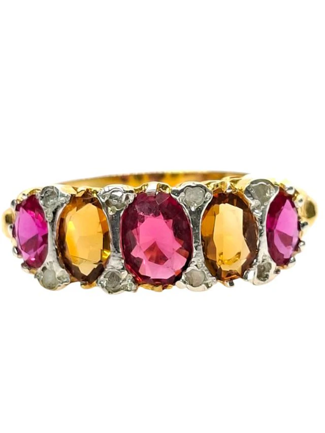 No reserve price - Ring - 9 kt. Silver, Yellow gold Ruby - Mixed gemstones