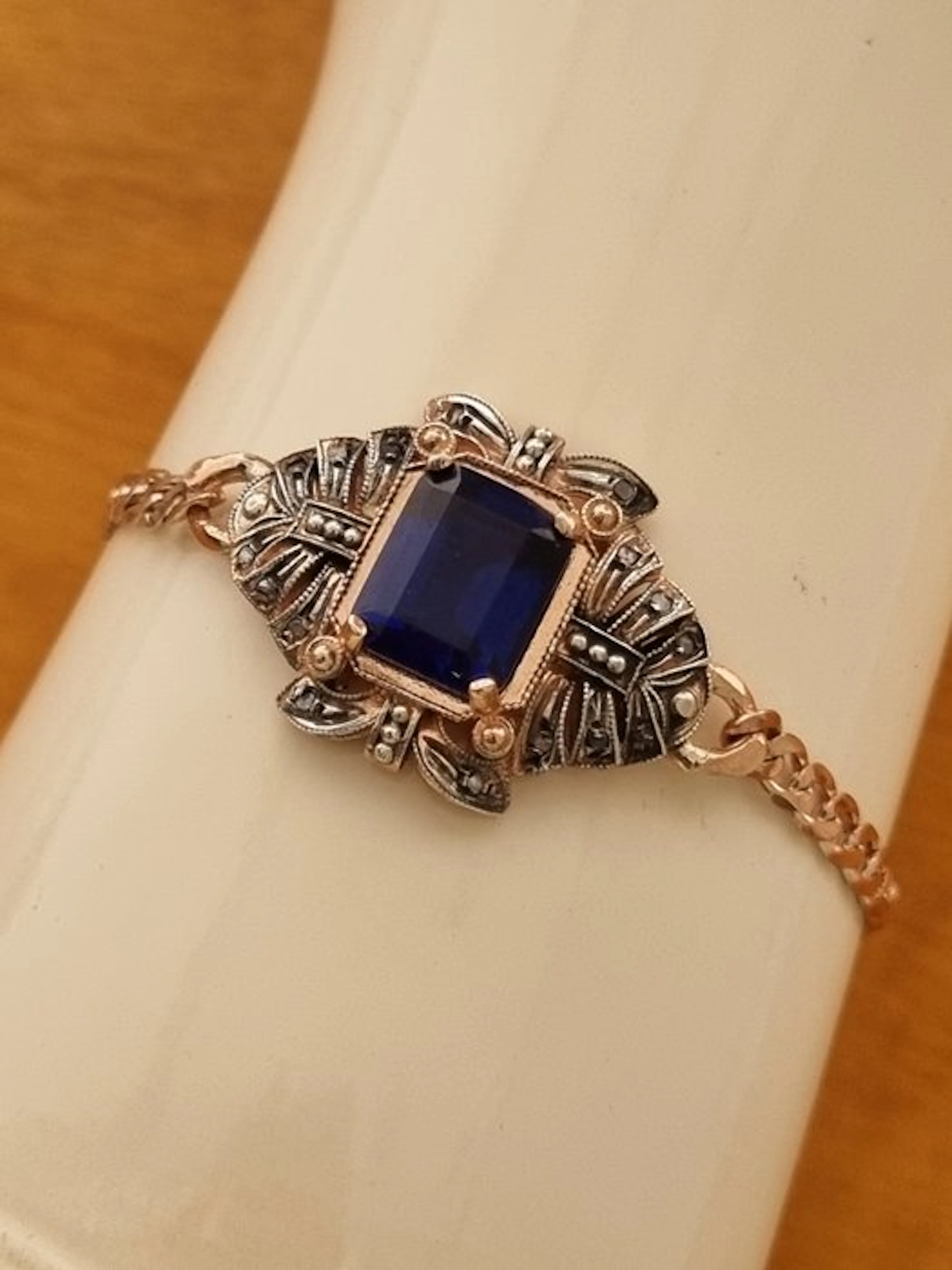 No reserve price - Bracelet - 9 kt. Silver, Rose gold Sapphire - Diamond