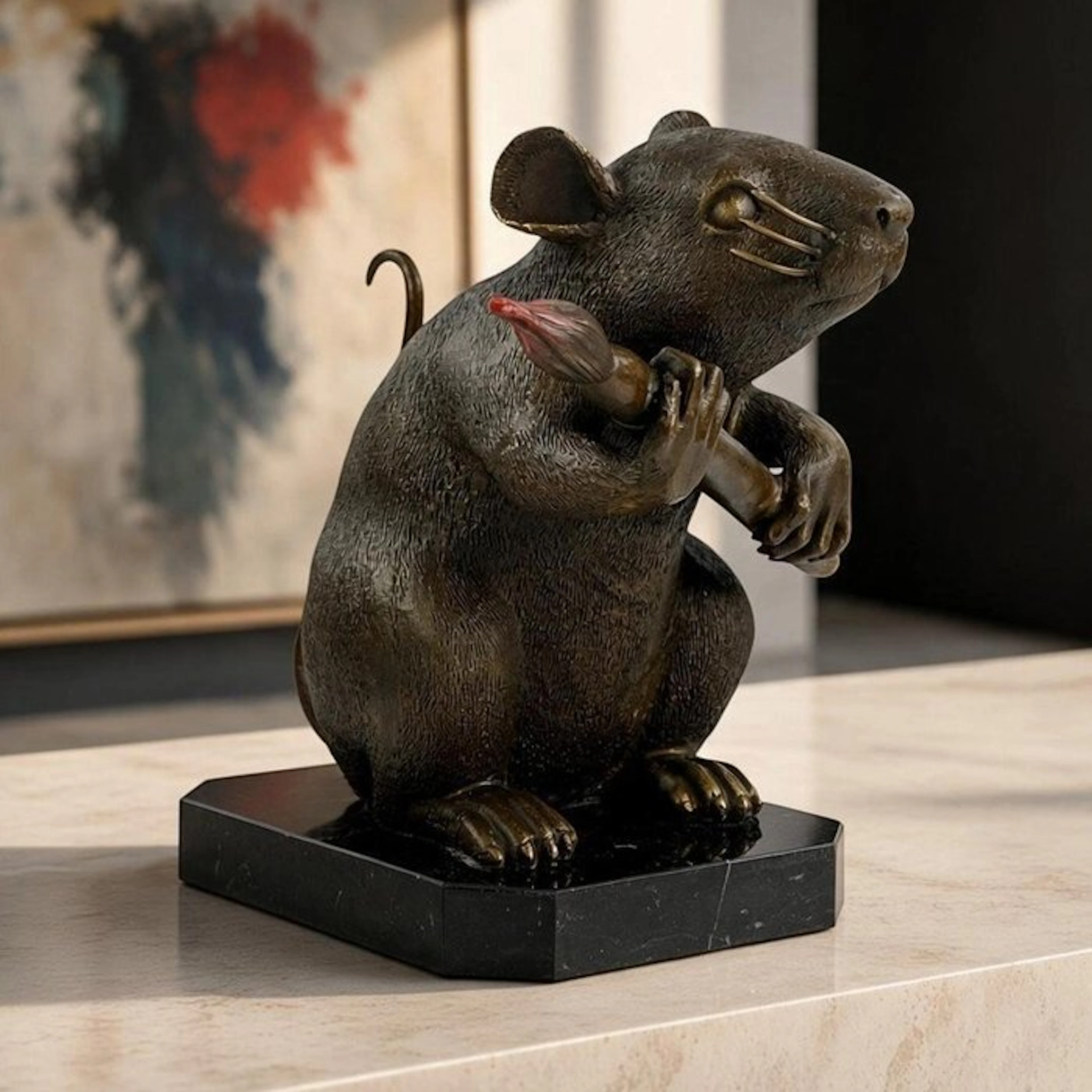 Banksy - inspired by - Sculpture, Love Rat - 7.8 kg - 27 cm - Bronze, Marble