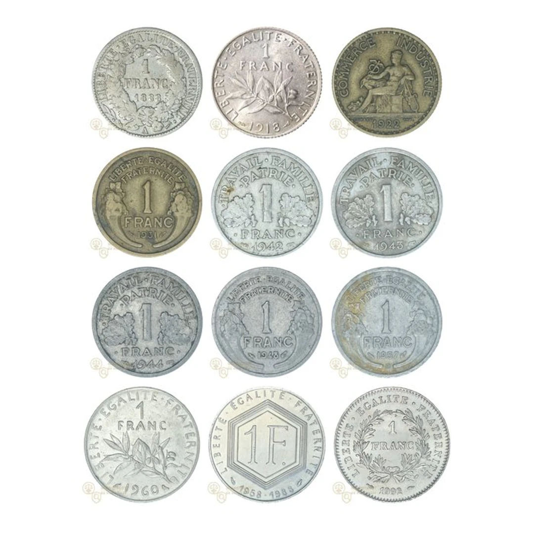 France. 1 Franc vanaf 1888 (12 verschillende) TYPE COMPLEET (No reserve price)