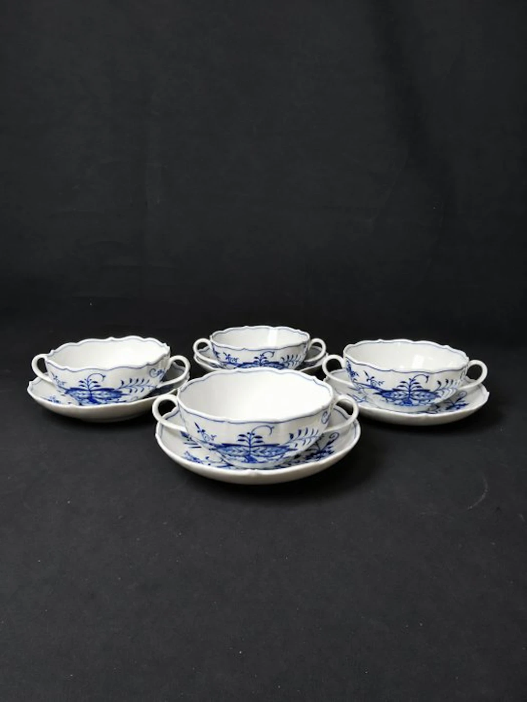 Meissen - Cipolla blu - 4 Zuppiere con piattini - XX...