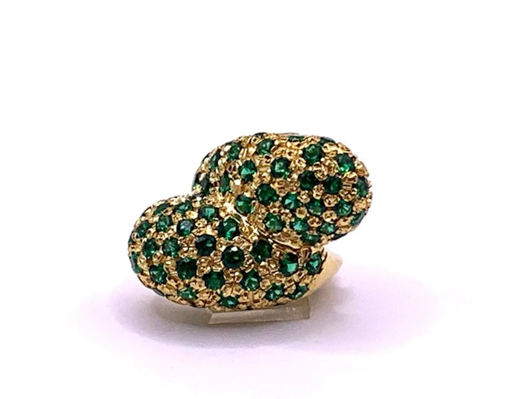 No reserve price - Statement ring - 9 kt. Yellow gold, Silver Emerald