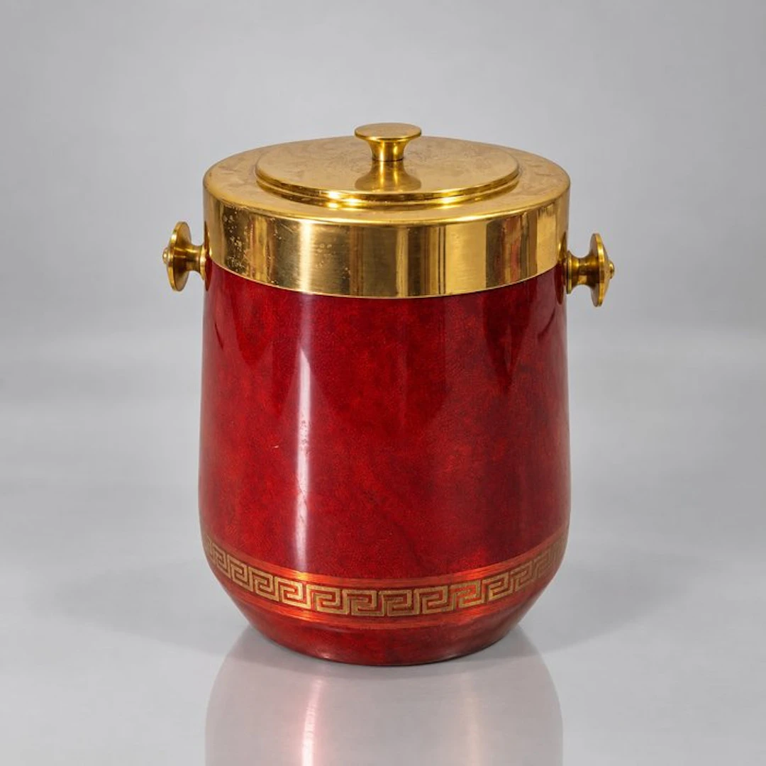 Ice bucket - Red-lacquered Goat and Brass