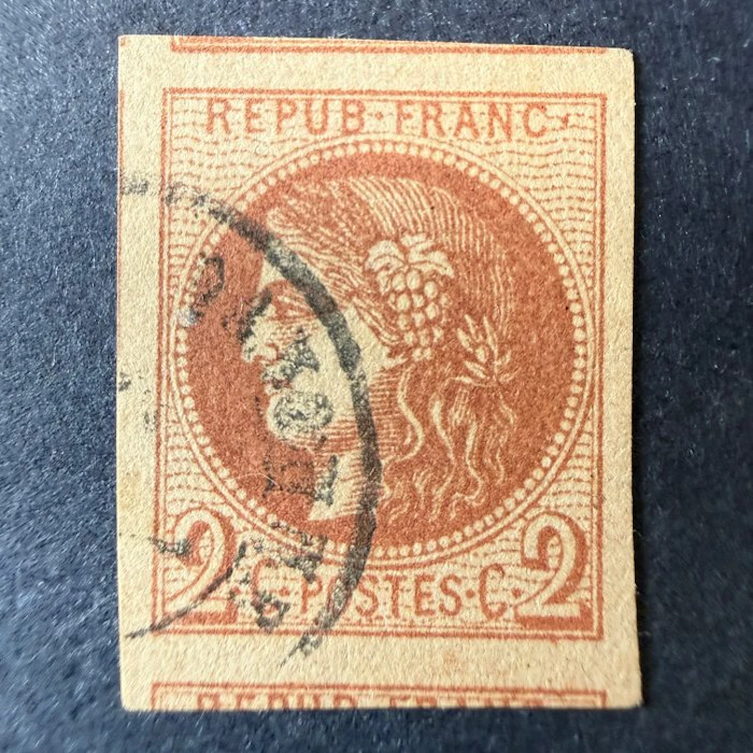 France - Yvert 40Bg "Bordeaux 2c chocolate" 4 adjacent stamps canceled