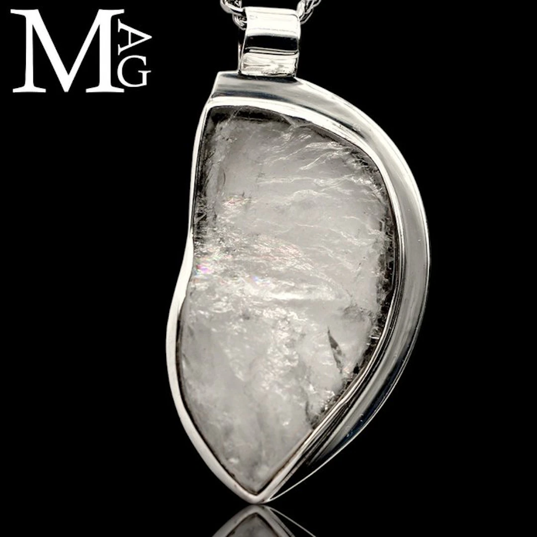 Natural Rock Crystal Pendant – Sterling Silver – Raw...