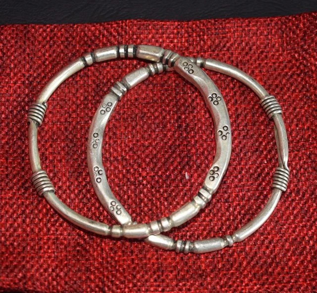 Pair of 2 traditional Miao–Hmong engraved bracelets