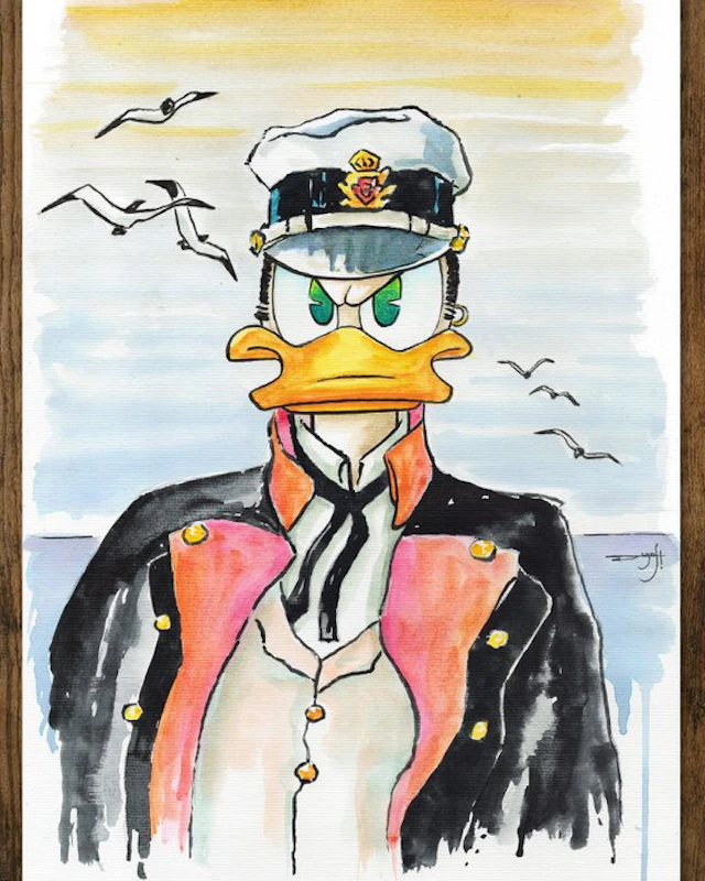 Jordi Juan Pujol - Donald Duck as Corto Maltese - Hand Signed Original Artwork