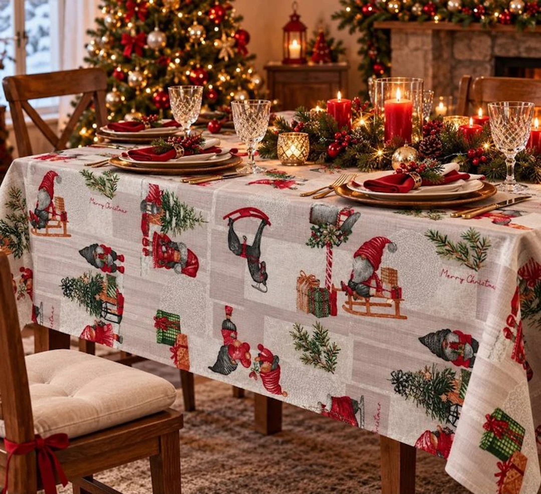Tovaglia natalizia gnomi e regali di natale - Tablecloth - 2.4 m - 1.36 m